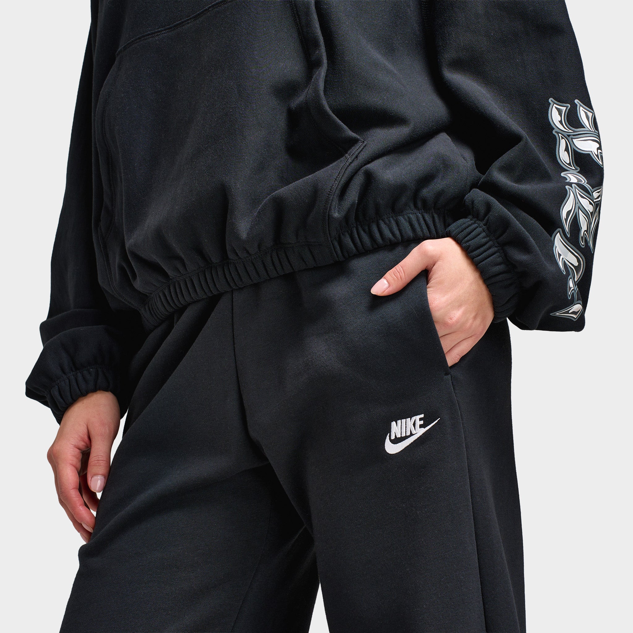 Nike Sportswear Women's Club Fleece Mid Rise Pants Wide Black / White - Image 3