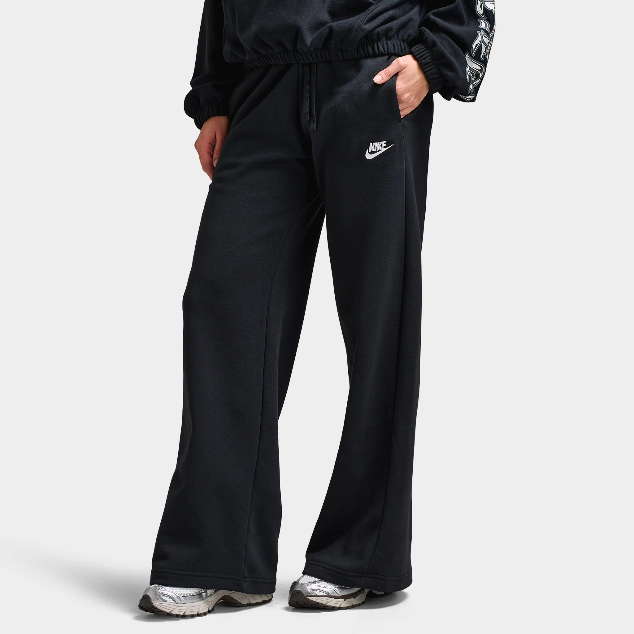 Nike Sportswear Women's Club Fleece Mid Rise Pants Wide Black / White - Image 4