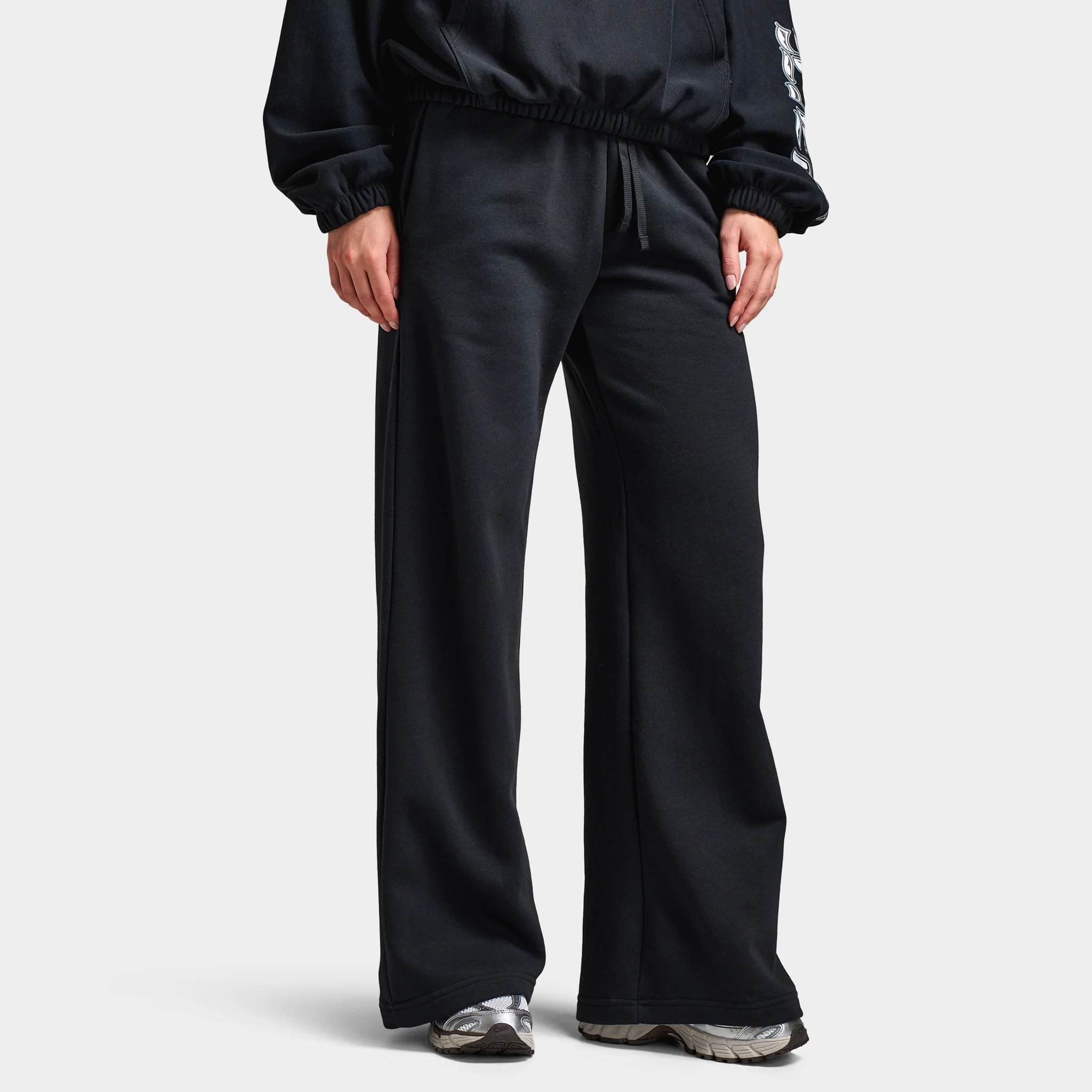 Nike Sportswear Women's Club Fleece Mid Rise Pants Wide Black / White - Image 5