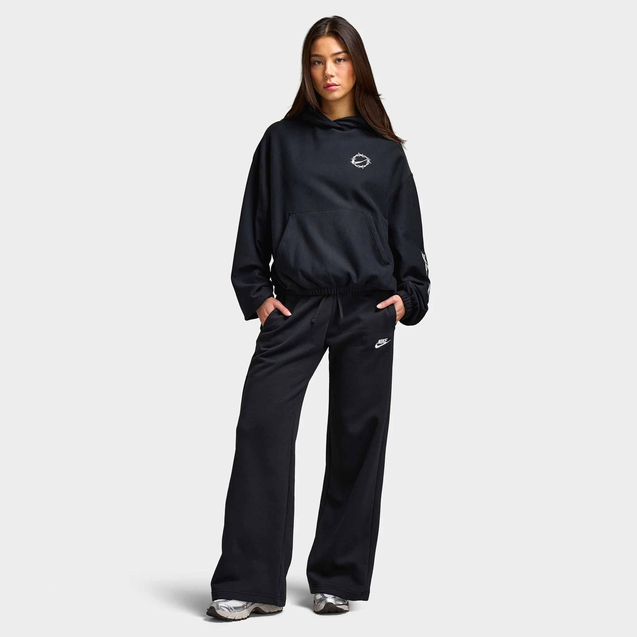 Nike Sportswear Women's Club Fleece Mid Rise Pants Wide Black / White - Image 6