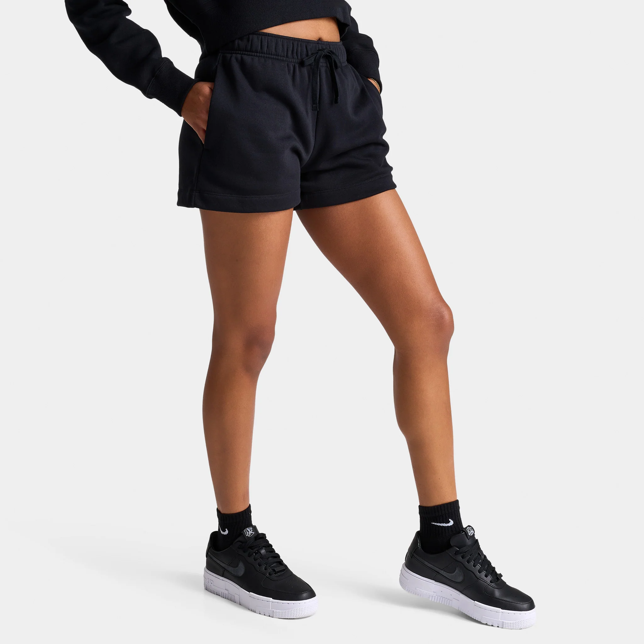Nike Sportswear Women's Club Fleece Mid-Rise Shorts Black / White - Image 3