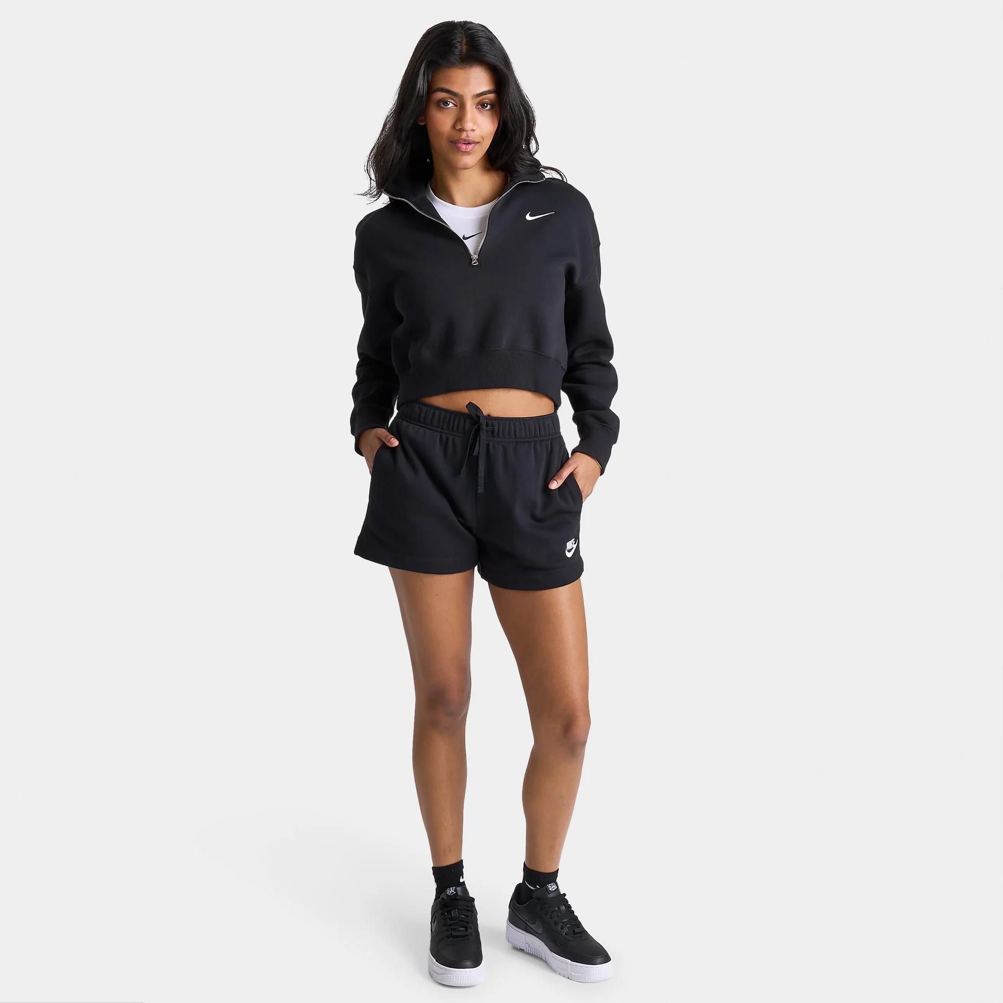 Nike Sportswear Women's Club Fleece Mid-Rise Shorts Black / White - Image 5