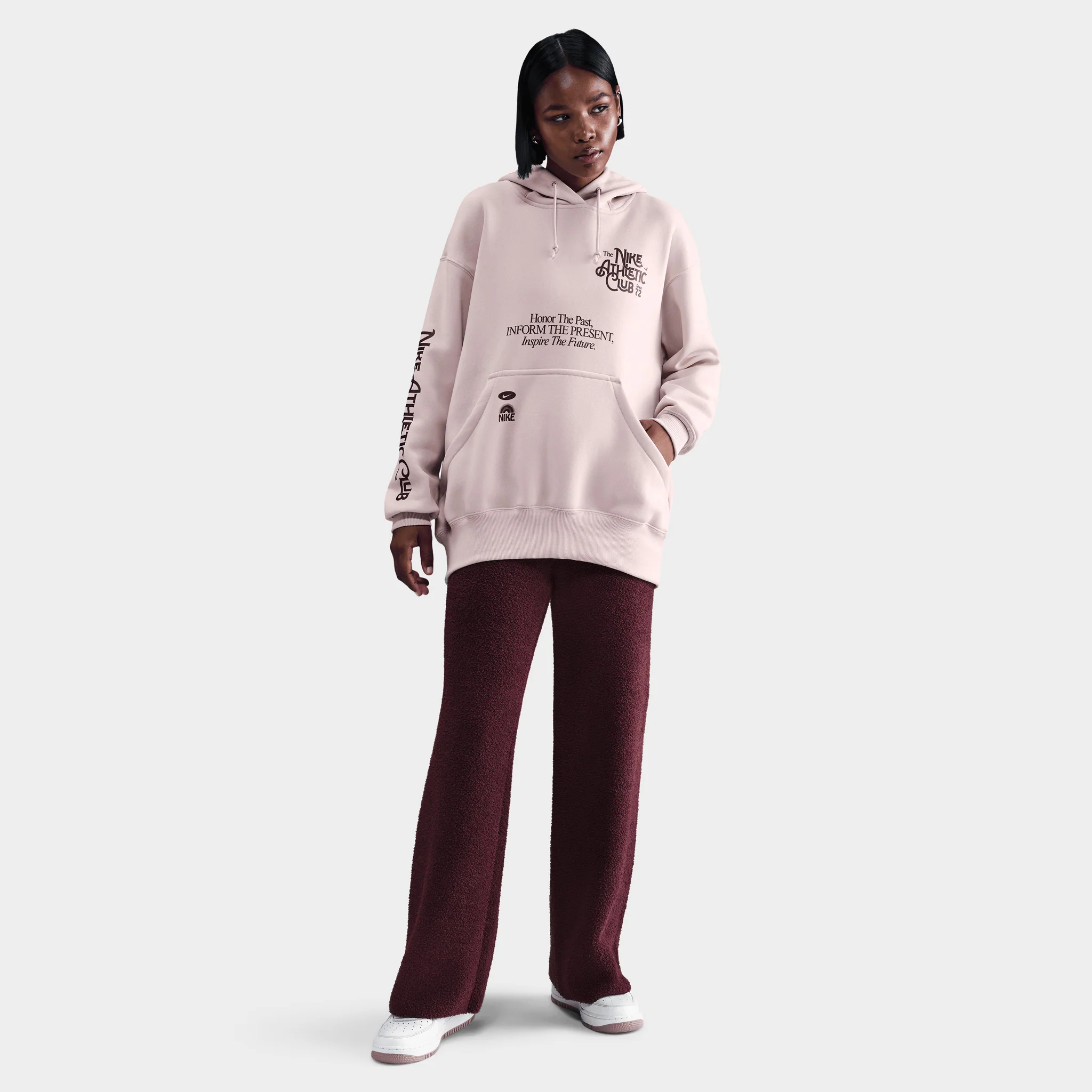 Nike Sportswear Women's Fleece Oversized Pullover Hoodie Silt Red / Burgundy Crush - Image 4