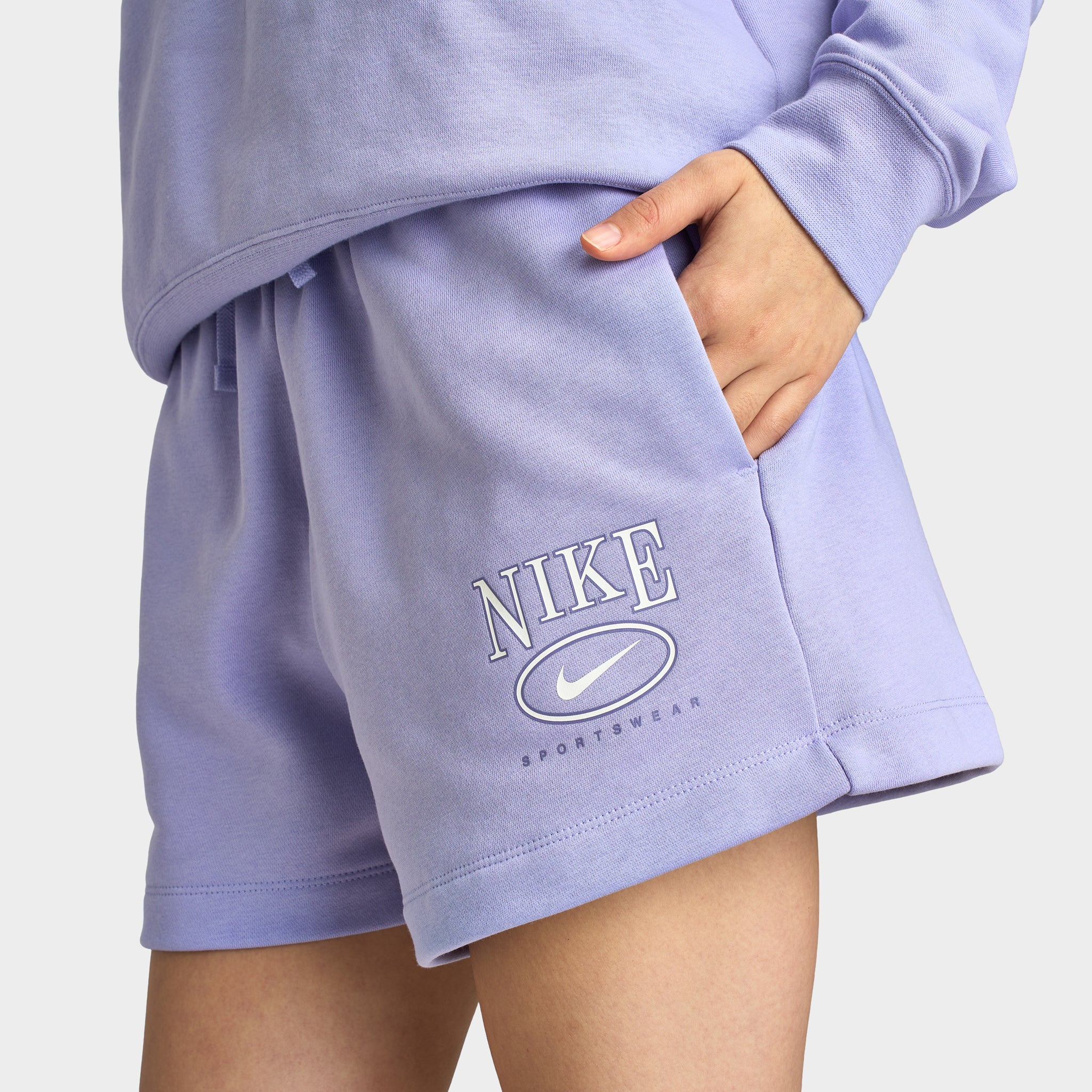 Nike Sportswear Women's Club Fleece Mid Rise 4" Graphic Shorts / Lilac Ice - Image 3