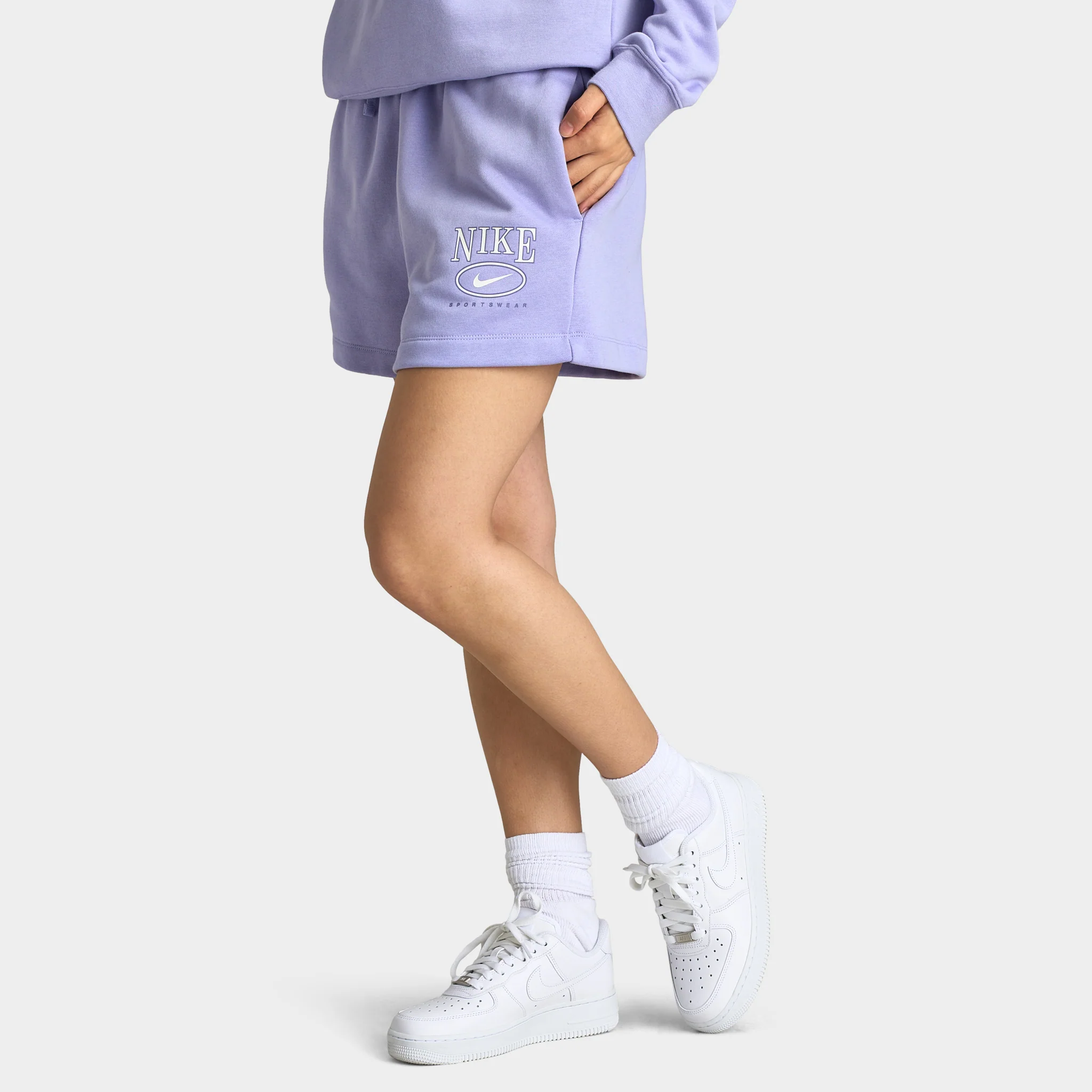 Nike Sportswear Women's Club Fleece Mid Rise 4" Graphic Shorts / Lilac Ice - Image 5