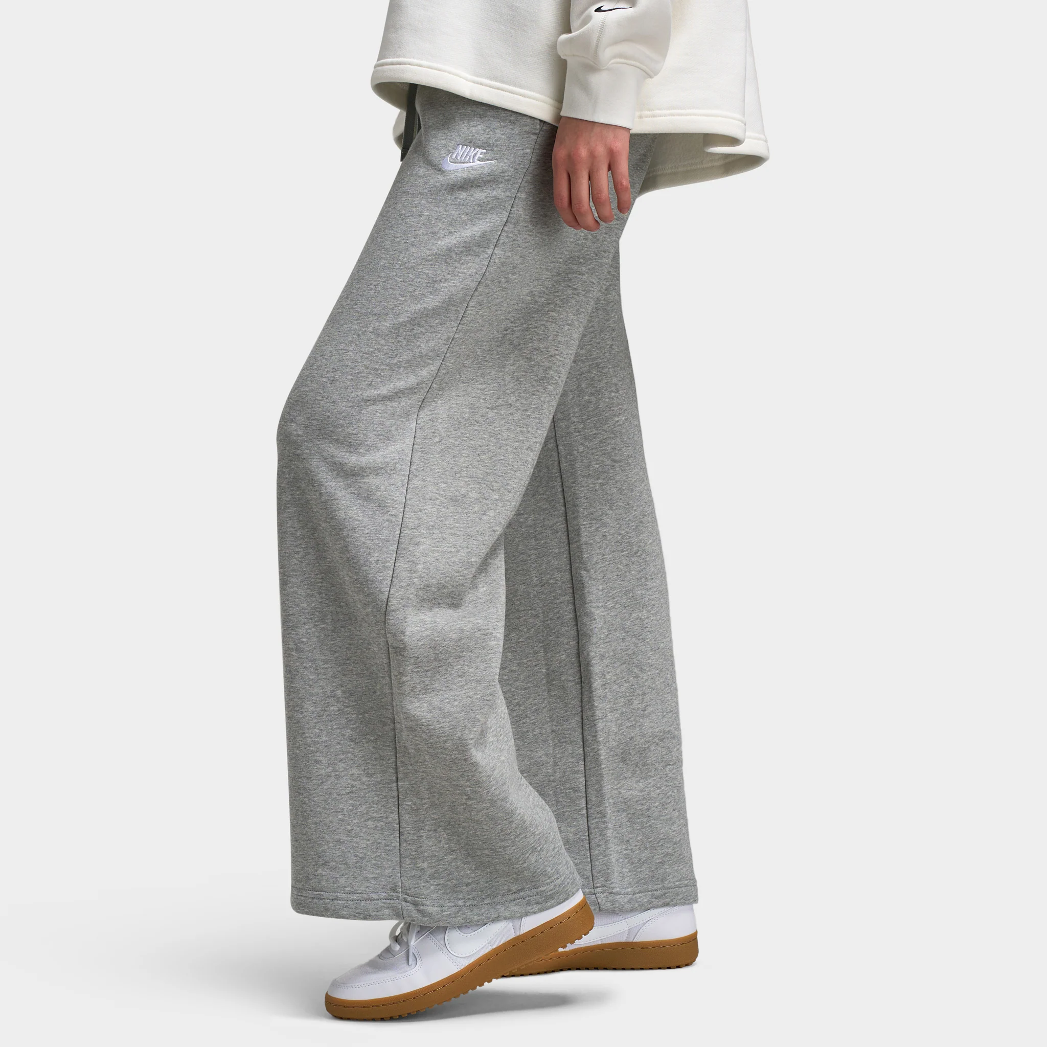 Nike Sportswear Women's Club Fleece Wide-Leg Sweatpants Dark Grey Heather / White - Image 4