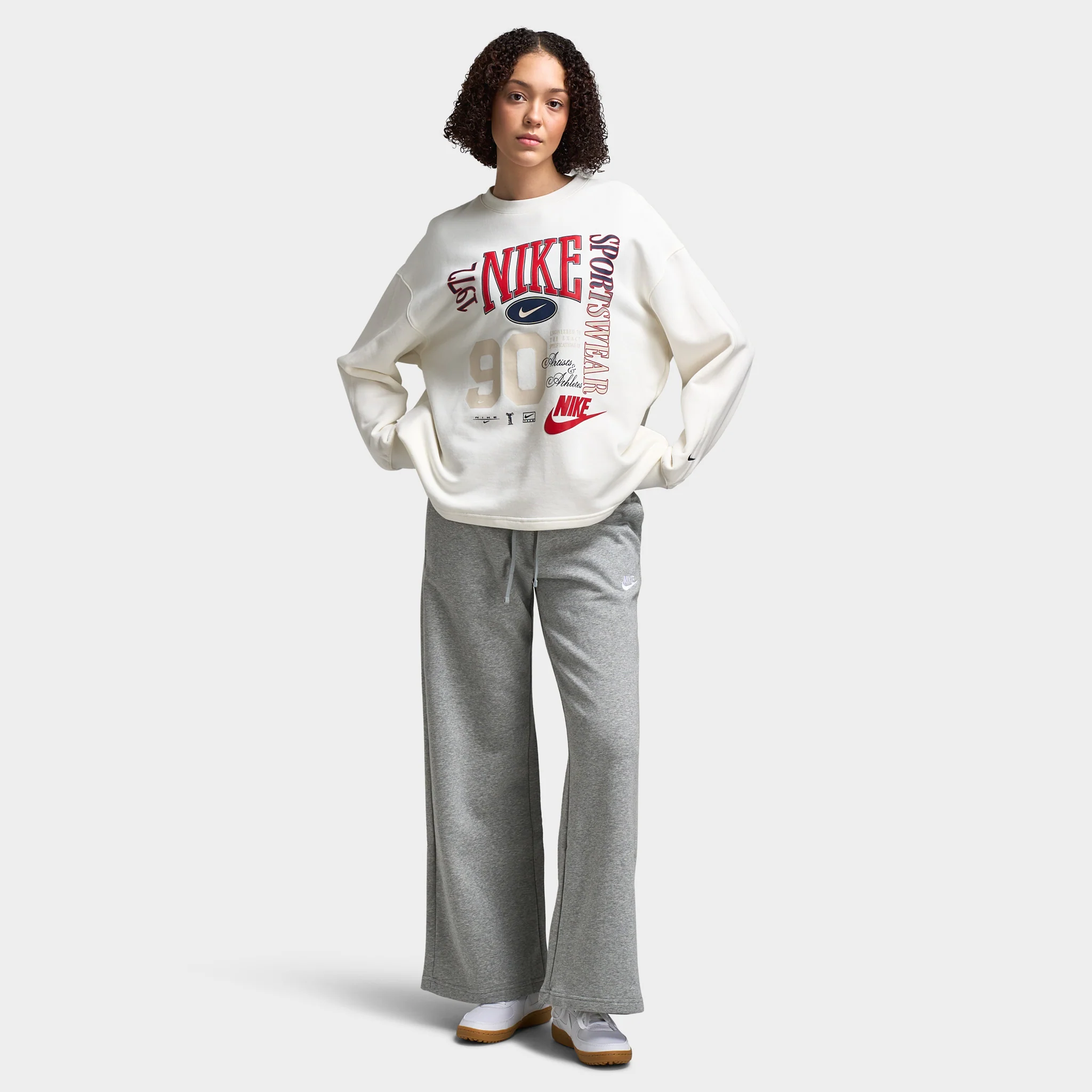 Nike Sportswear Women's Club Fleece Wide-Leg Sweatpants Dark Grey Heather / White - Image 6
