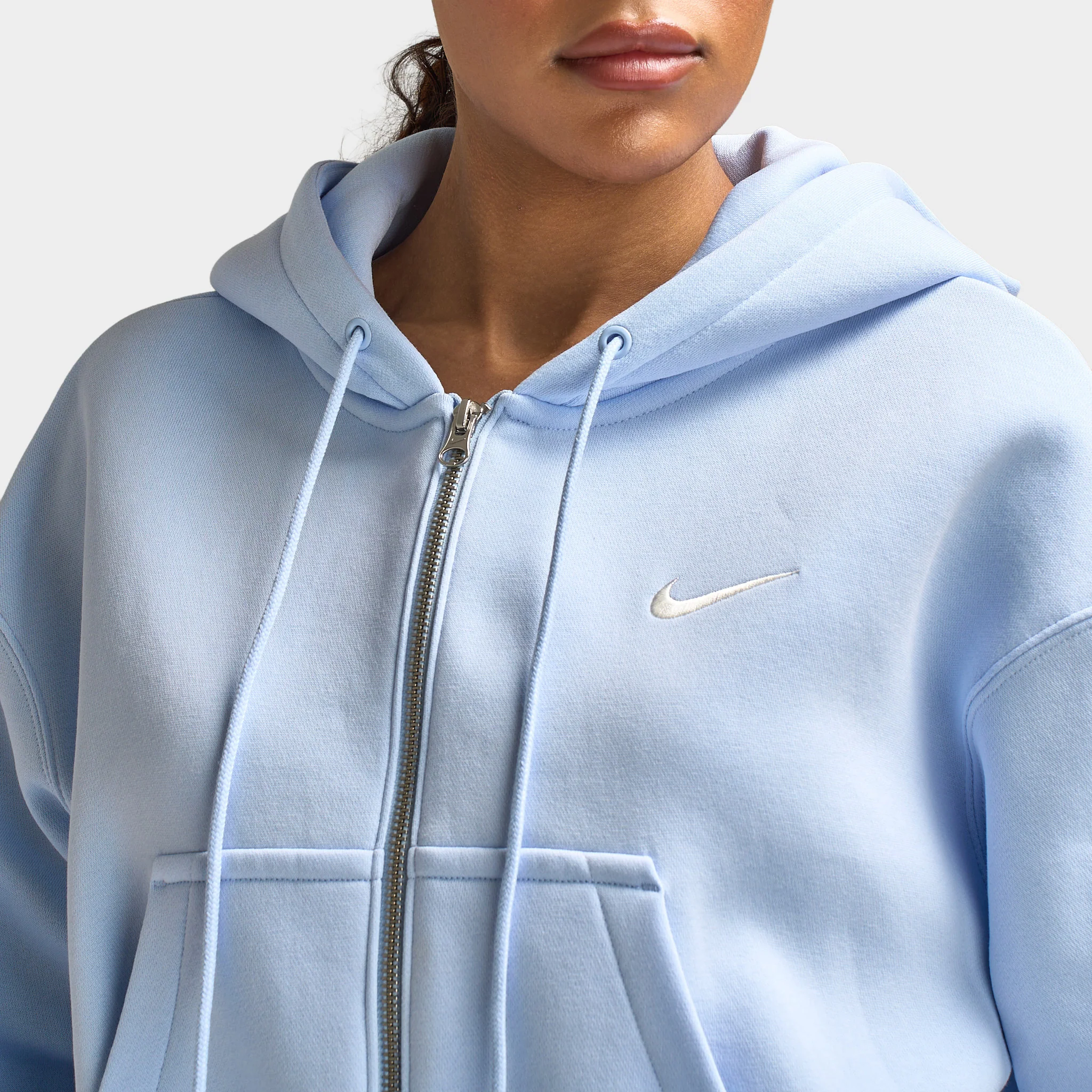 Nike Sportswear Women's Phoenix Fleece Crop Full-Zip Hoodie / Hydrogen Blue / Sail - Image 3