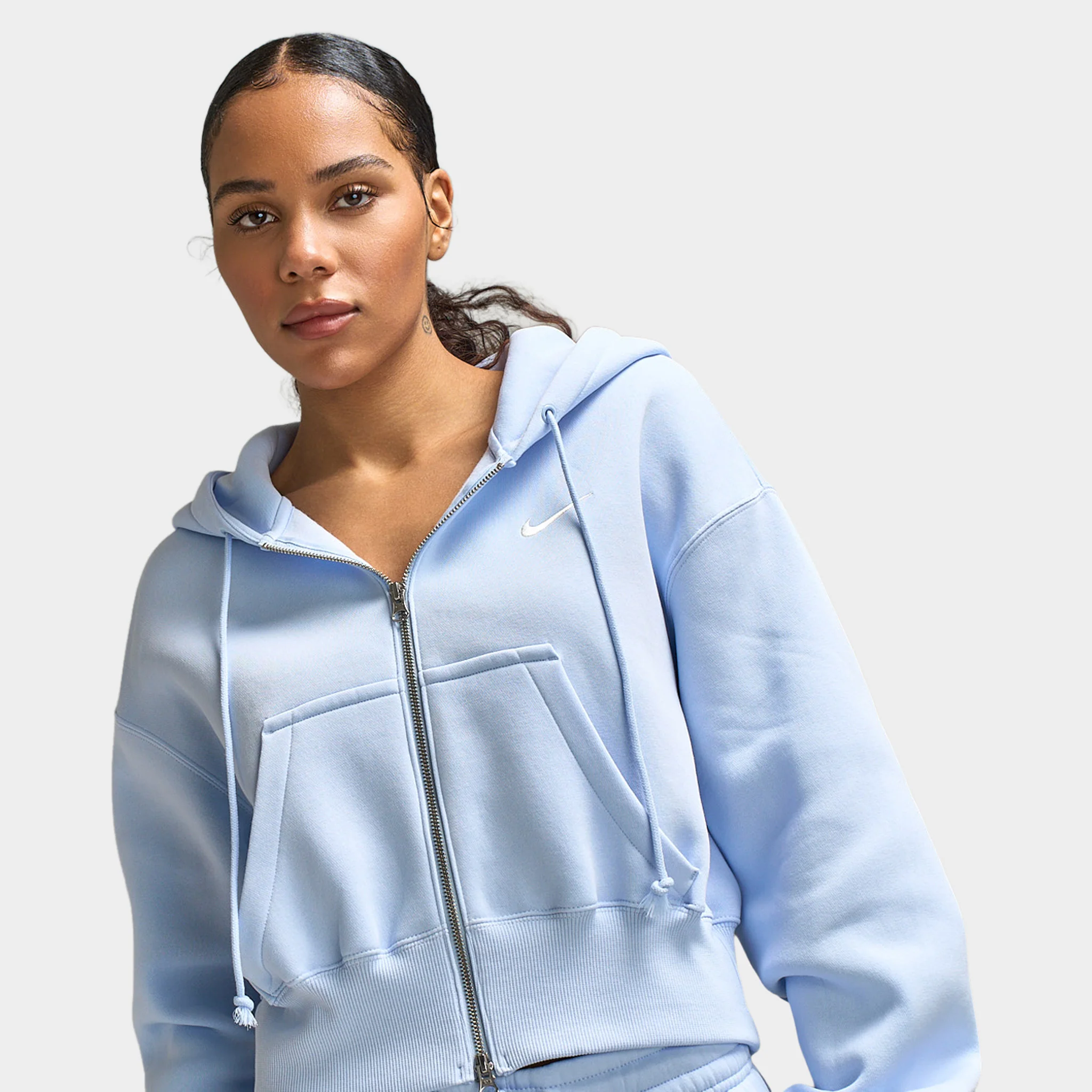 Nike Sportswear Women's Phoenix Fleece Crop Full-Zip Hoodie / Hydrogen Blue / Sail - Image 4