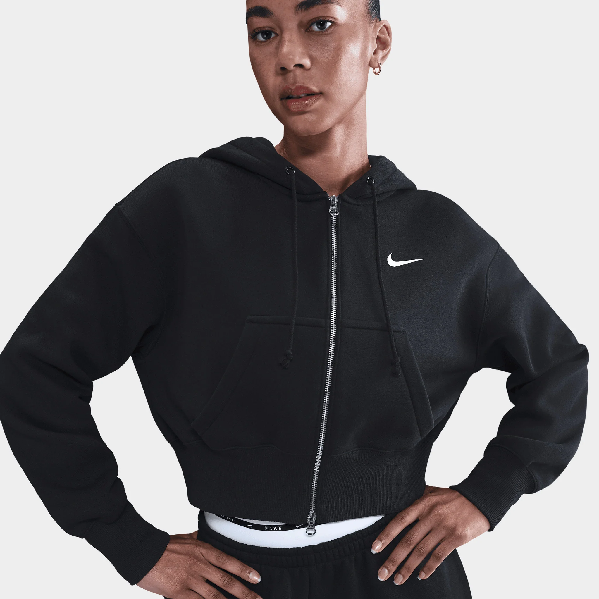 Nike Sportswear Women's Phoenix Fleece Crop Fullzip Hoodie / Black - Image 3