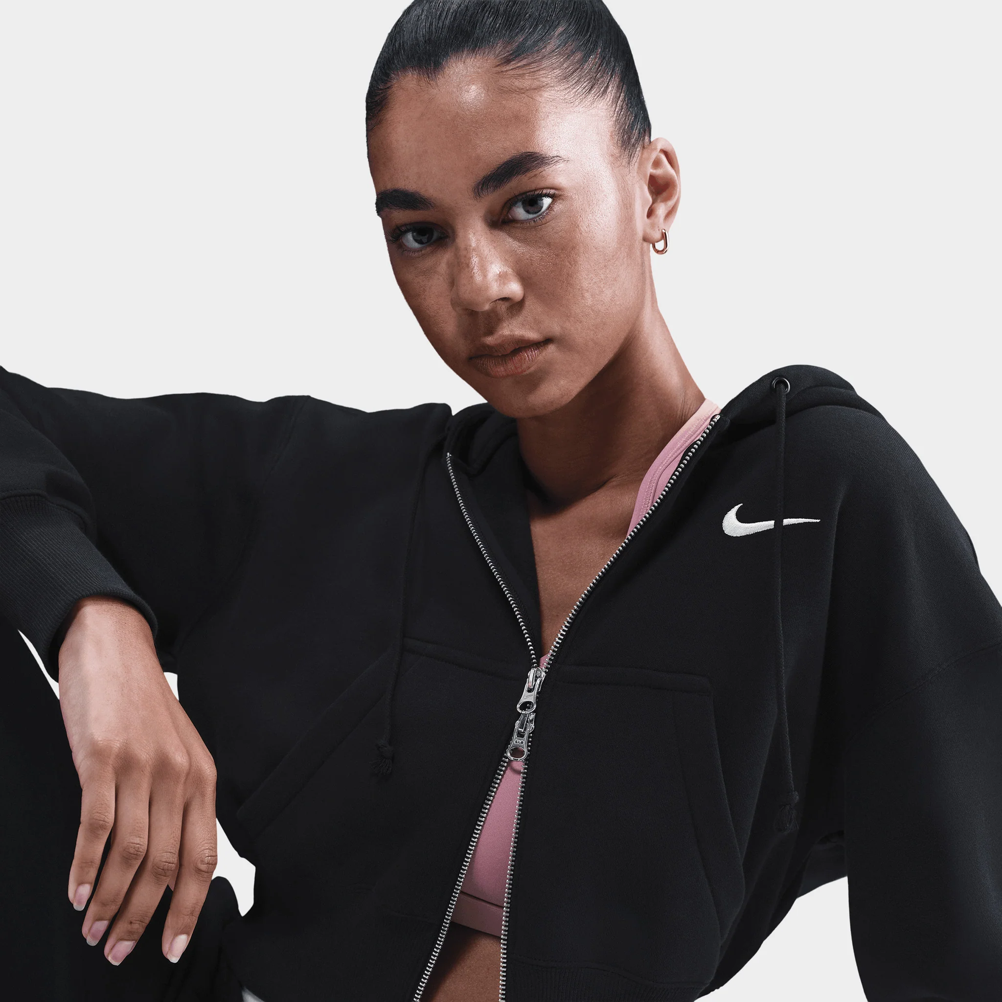 Nike Sportswear Women's Phoenix Fleece Crop Fullzip Hoodie / Black - Image 4