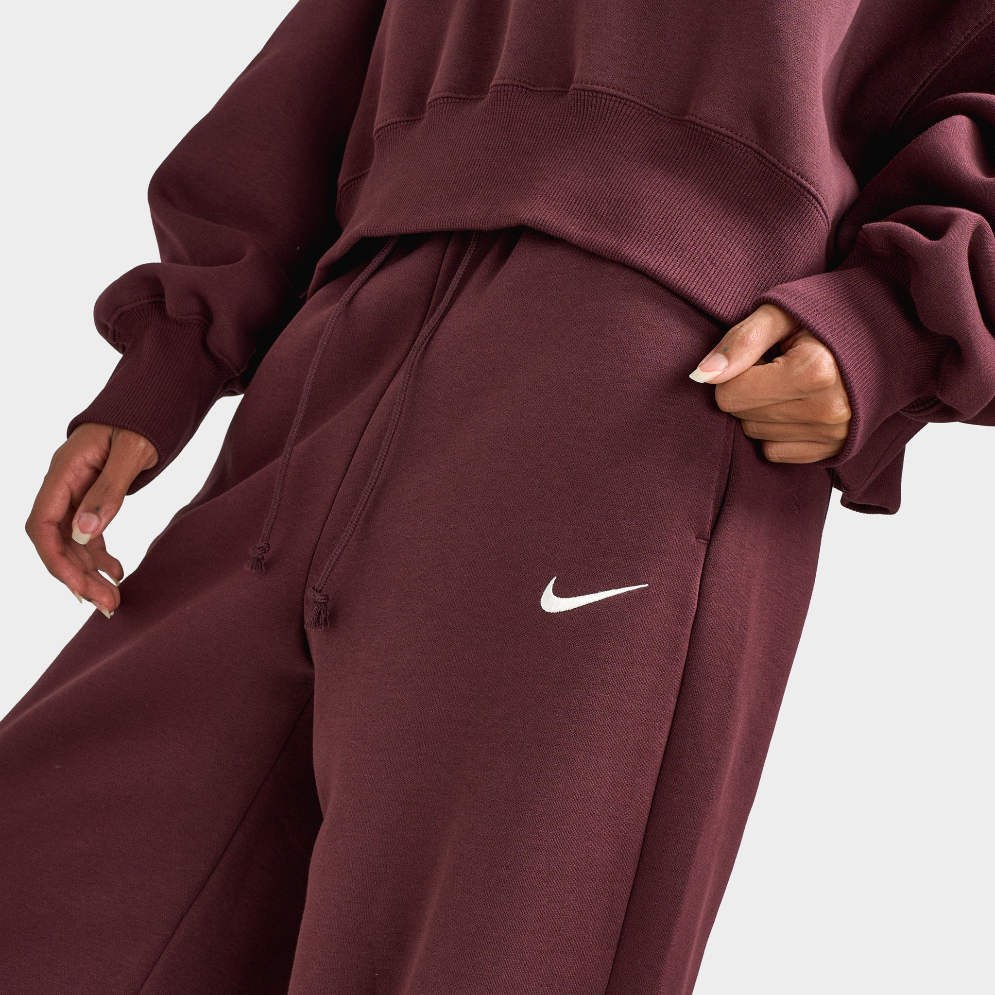 Nike Sportswear Women's Phoenix Fleece High-Waisted Pants Burgundy Crush / Sail - Image 5