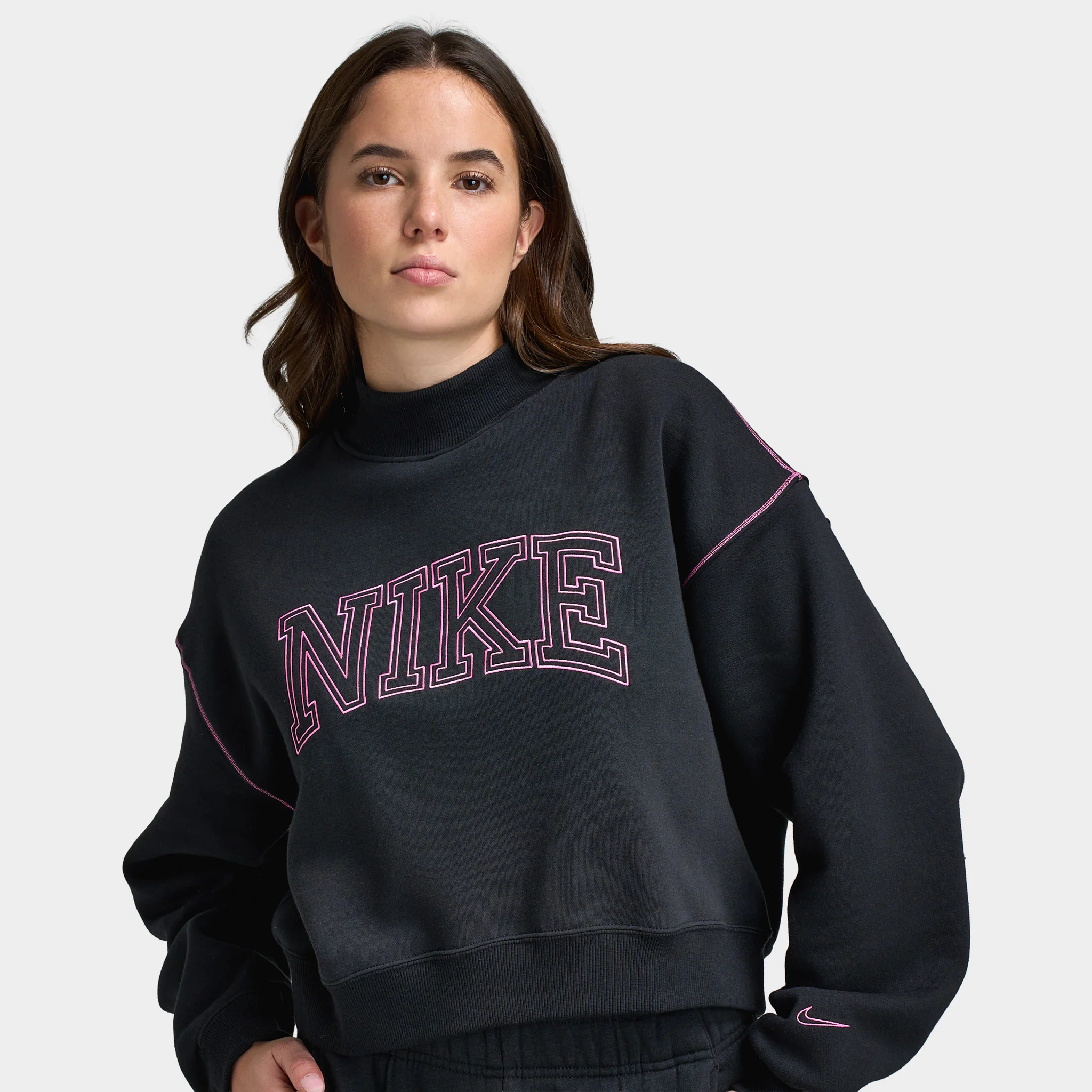 Nike Sportswear Women's Phoenix Fleece Logo Mock Neck / Black - Image 3