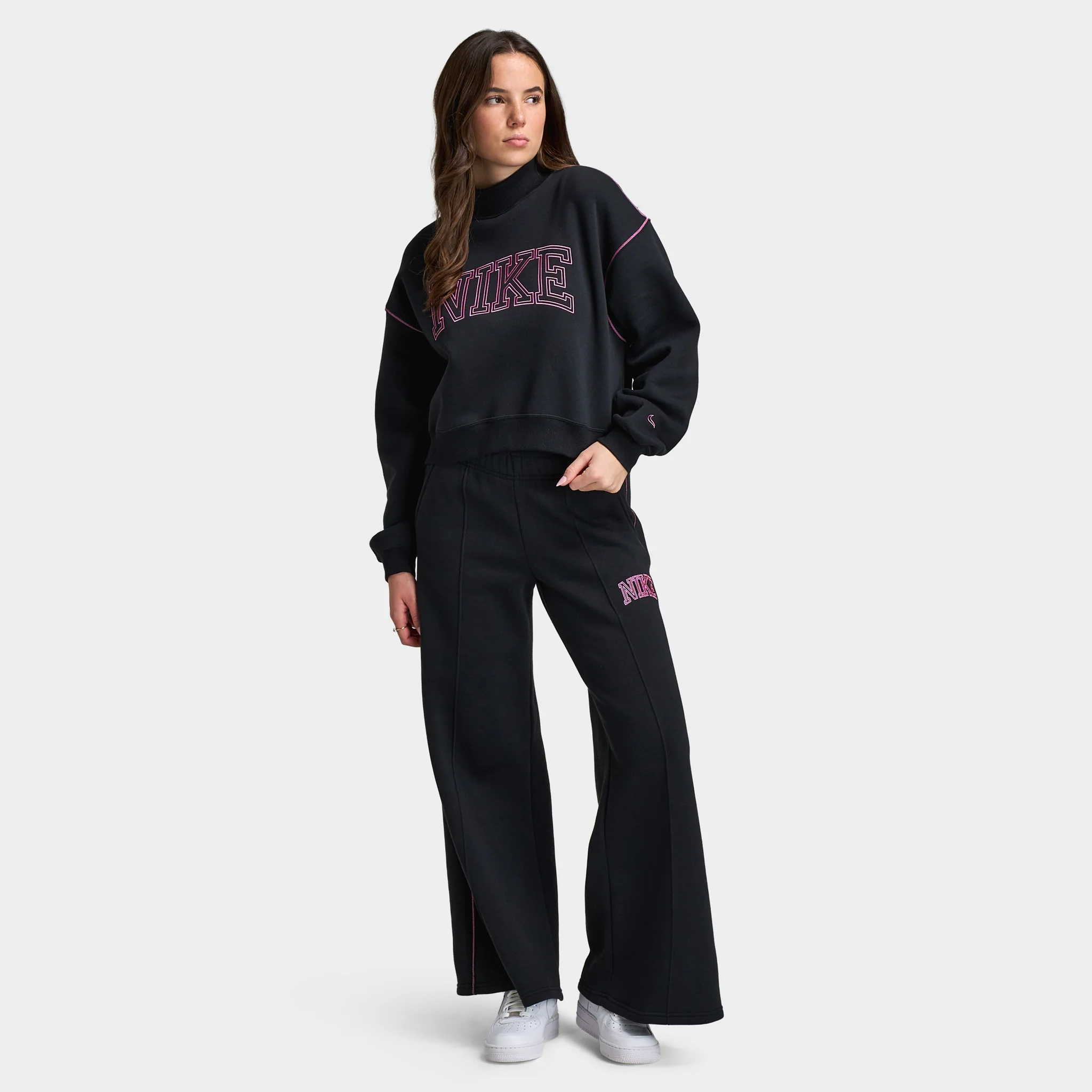 Nike Sportswear Women's Phoenix Fleece Logo Mock Neck / Black - Image 6