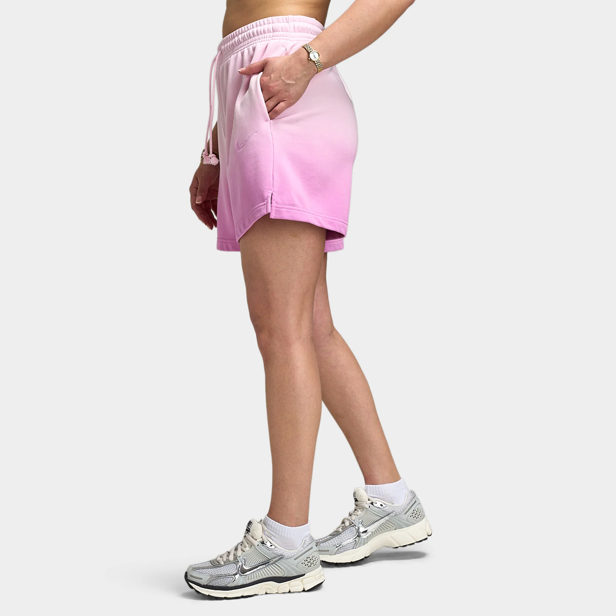 Nike Sportswear Women's Phoenix Fleece Mid Rise Dip Shorts / Pink Foam / Light Magenta - Image 2