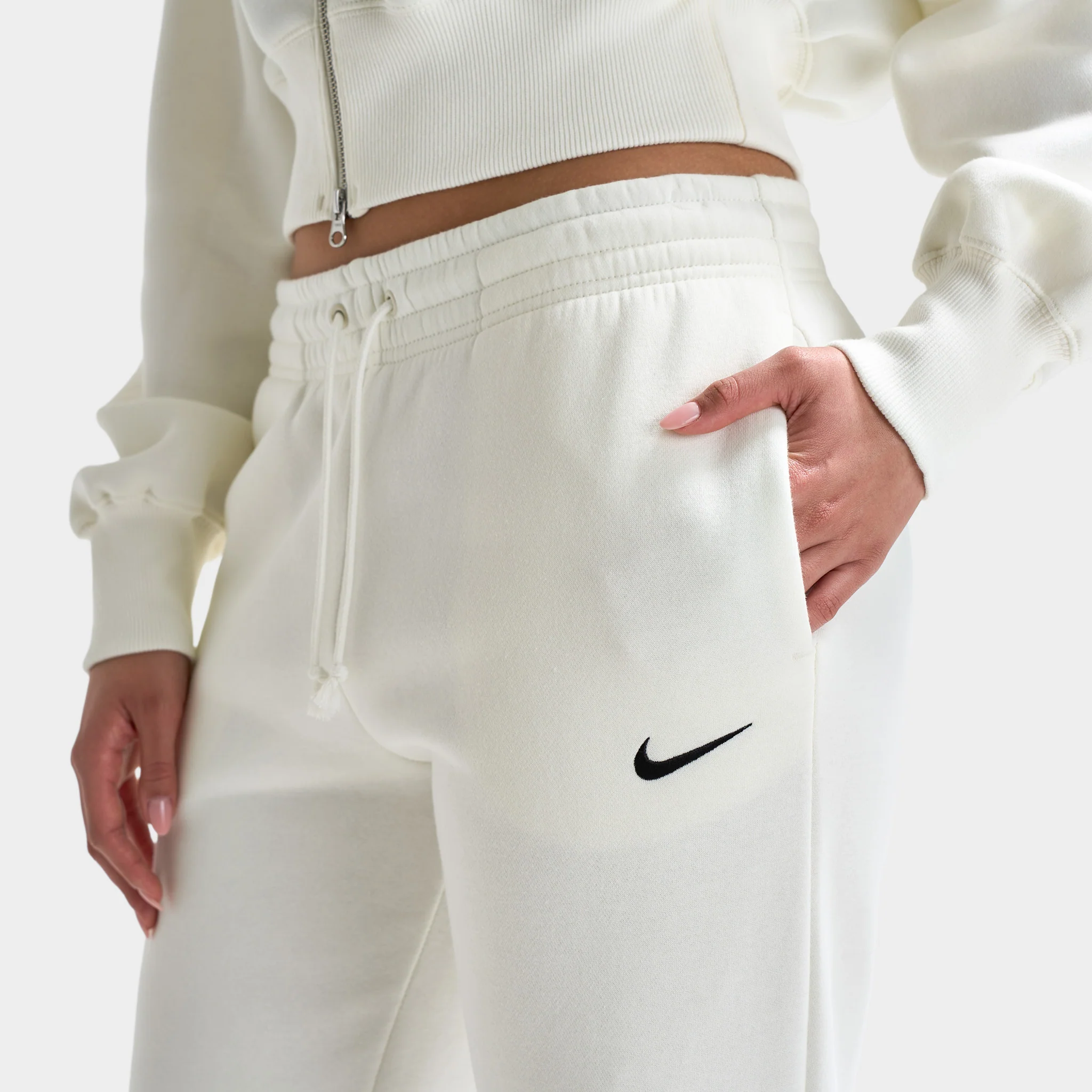 Nike Sportswear Women's Phoenix Fleece Mid-Rise Open-Hem Pants Sail / Black - Image 5