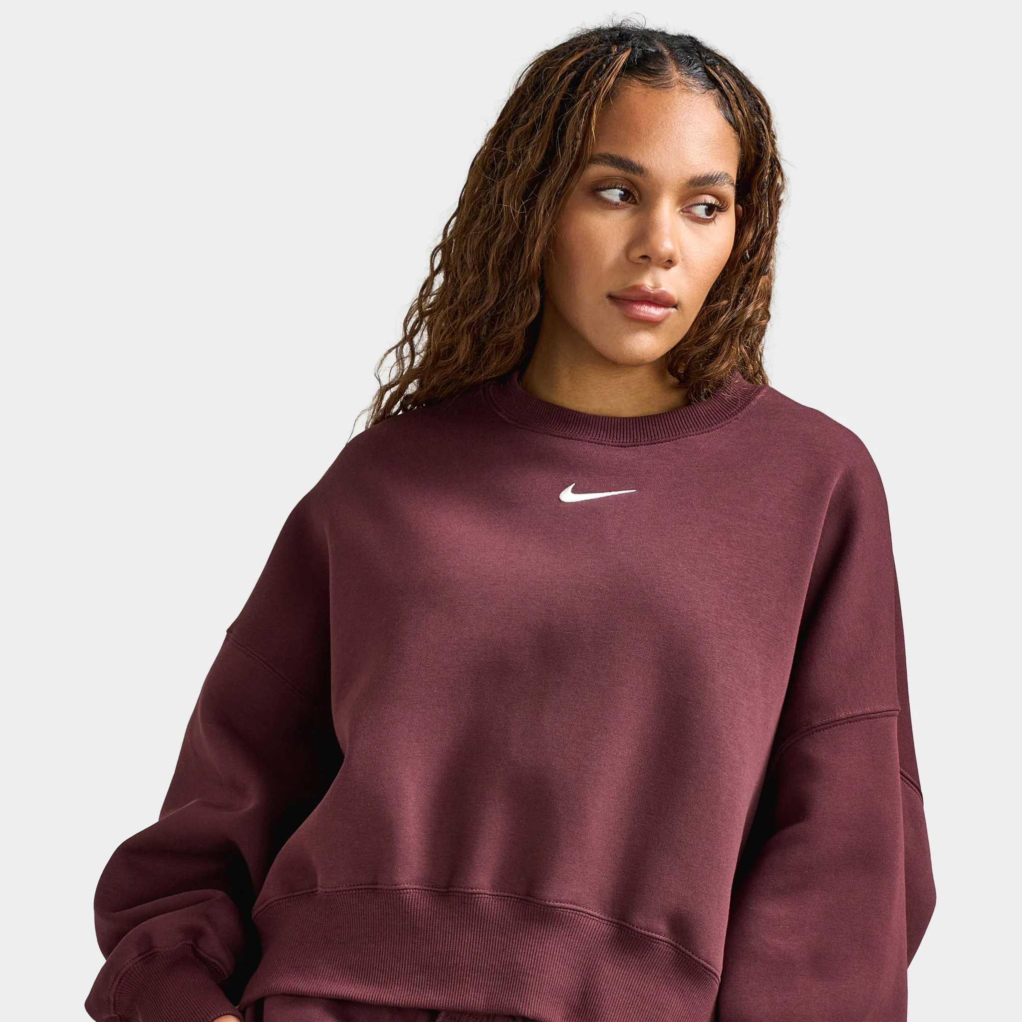 Nike Sportswear Women's Phoenix Fleece Over-Oversized Crewneck Burgundy Crush / Sail - Image 3
