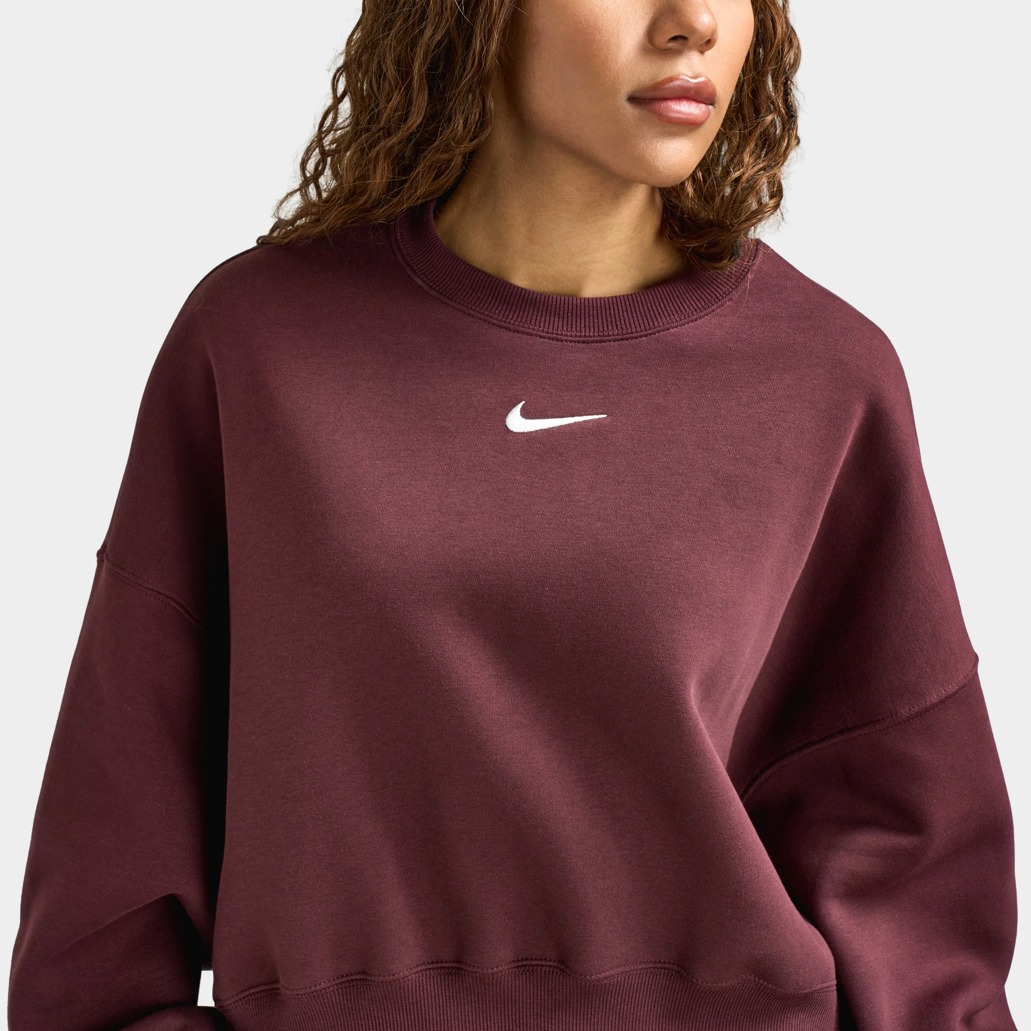 Nike Sportswear Women's Phoenix Fleece Over-Oversized Crewneck Burgundy Crush / Sail - Image 4