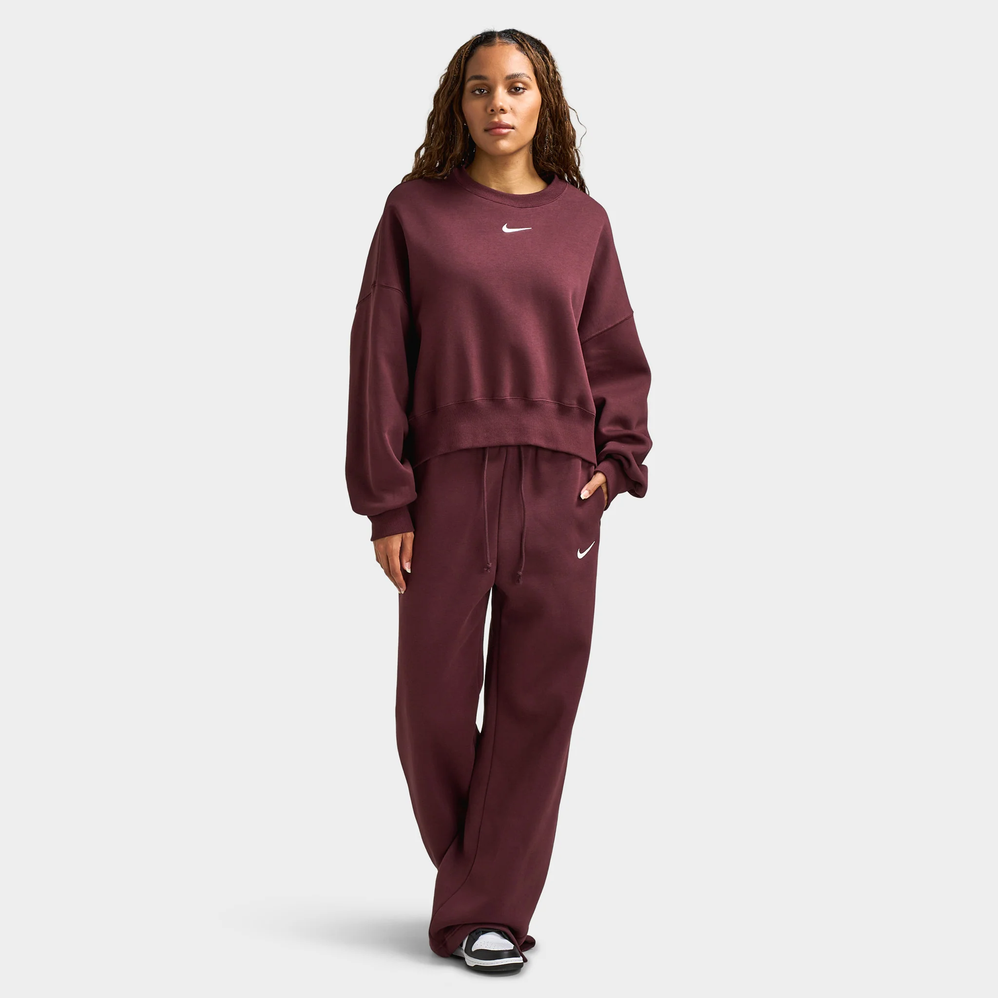 Nike Sportswear Women's Phoenix Fleece Over-Oversized Crewneck Burgundy Crush / Sail - Image 6