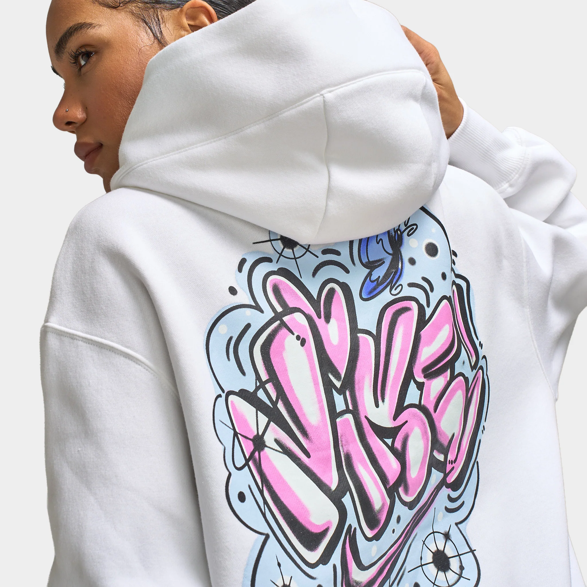 Nike Sportswear Women's Phoenix Fleece Oversized Airbush Hoodie /  White / Lapis - Image 4