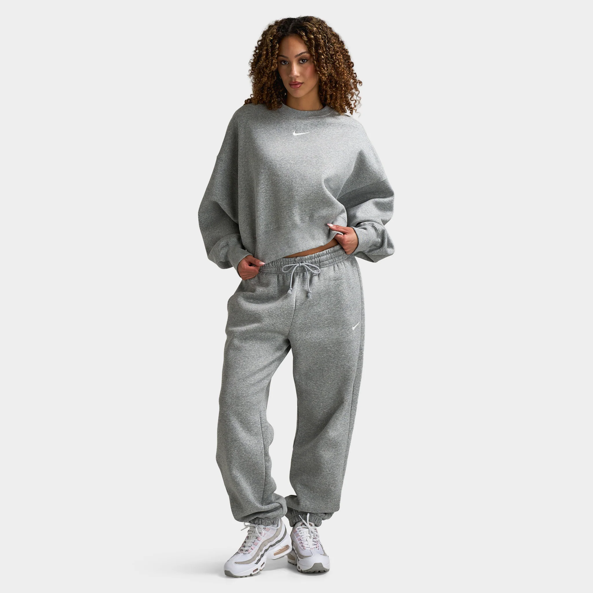 Nike Sportswear Women's Phoenix Fleece Oversized Crewneck Dark Grey Heather / Sail - Image 6