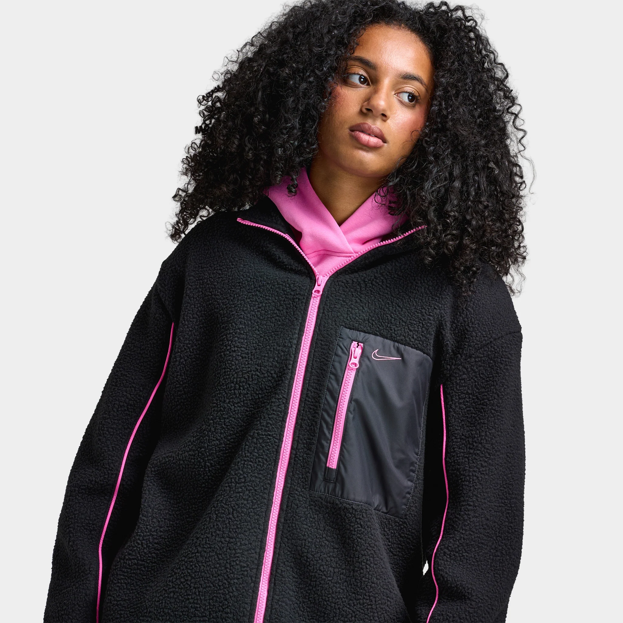 Nike Sportswear Women's Sherpa Full Zip Jacket Black / Playful Pink - Image 3