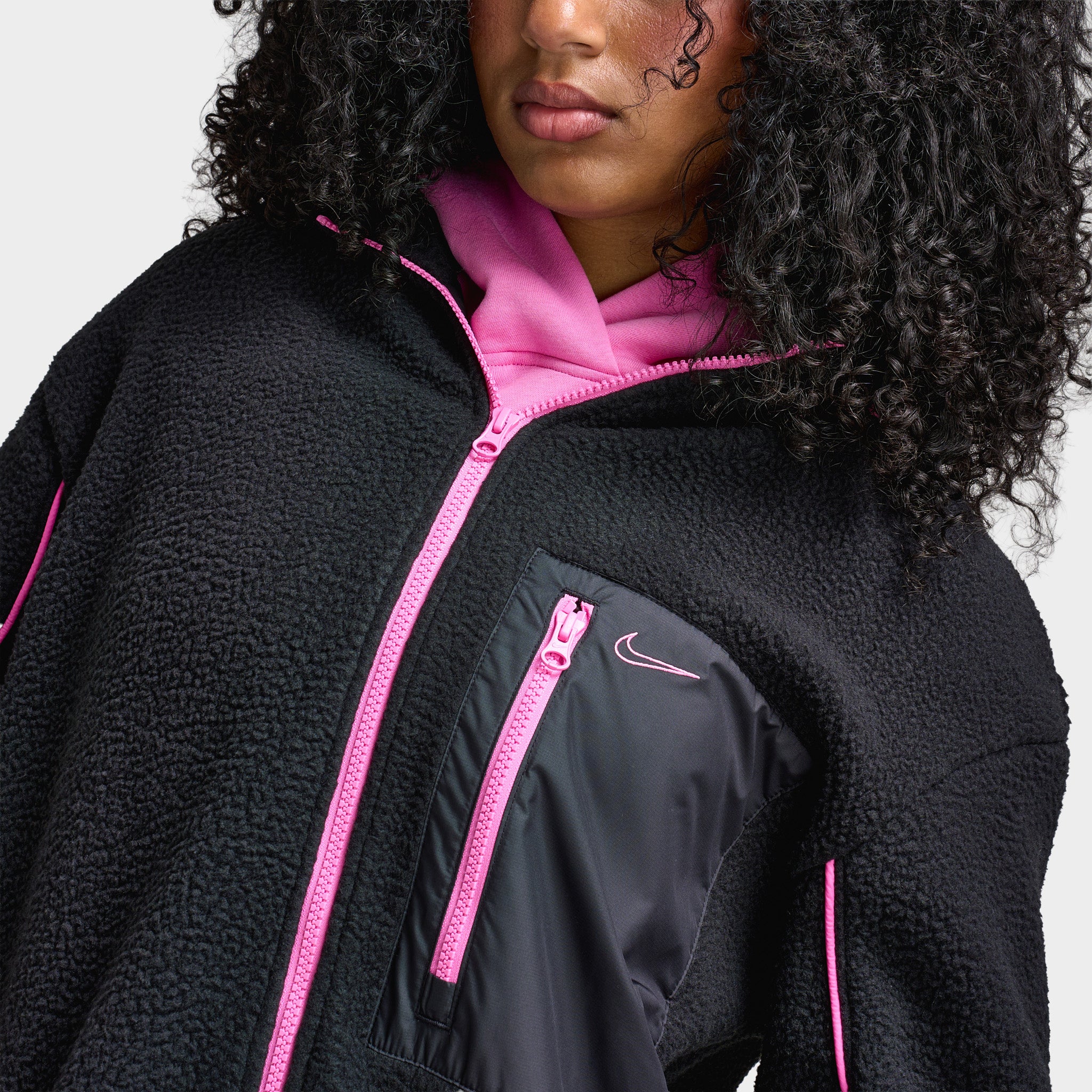 Nike Sportswear Women's Sherpa Full Zip Jacket Black / Playful Pink - Image 4
