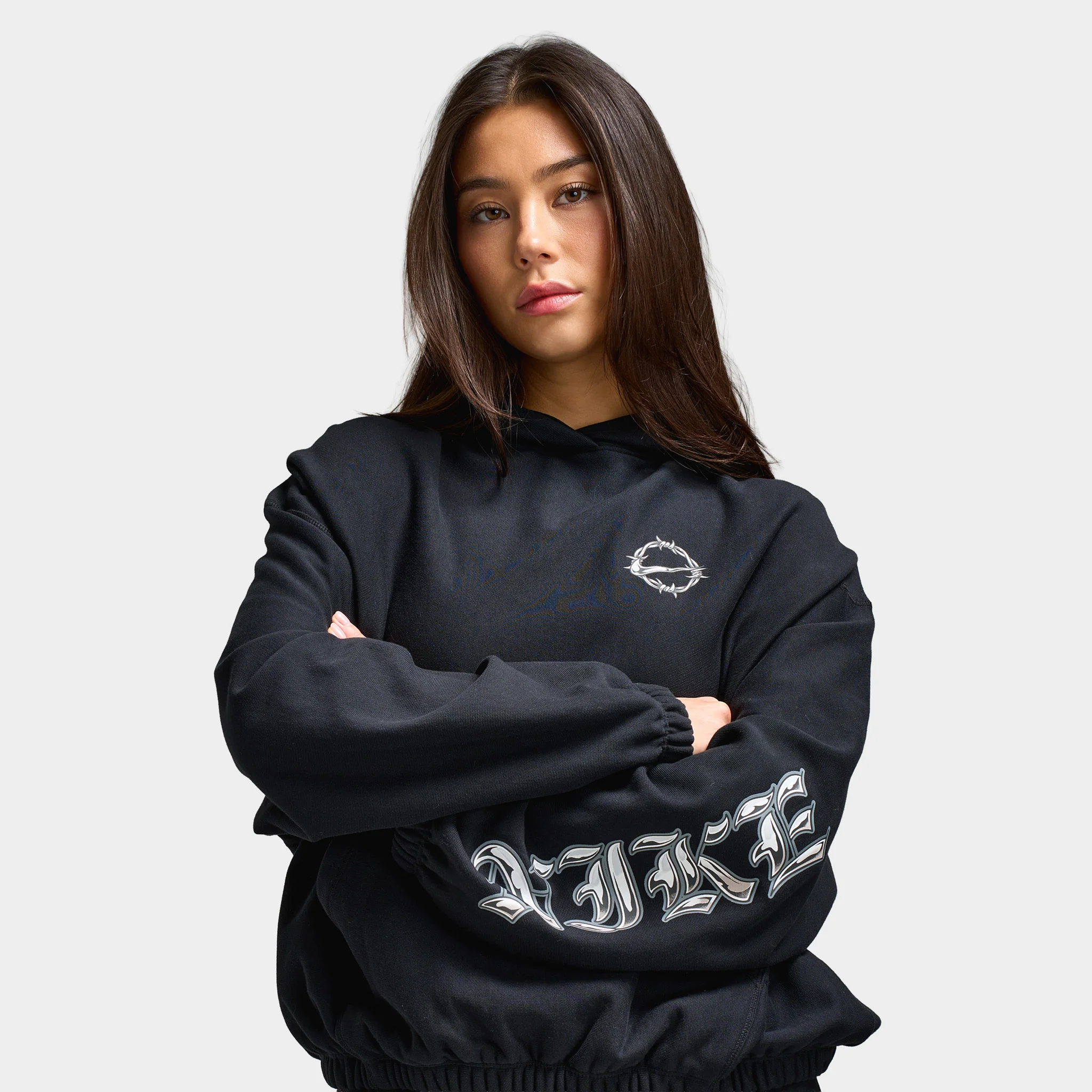 Nike Sportswear Women's Street Pullover Hoodie Black / College Grey - Image 6