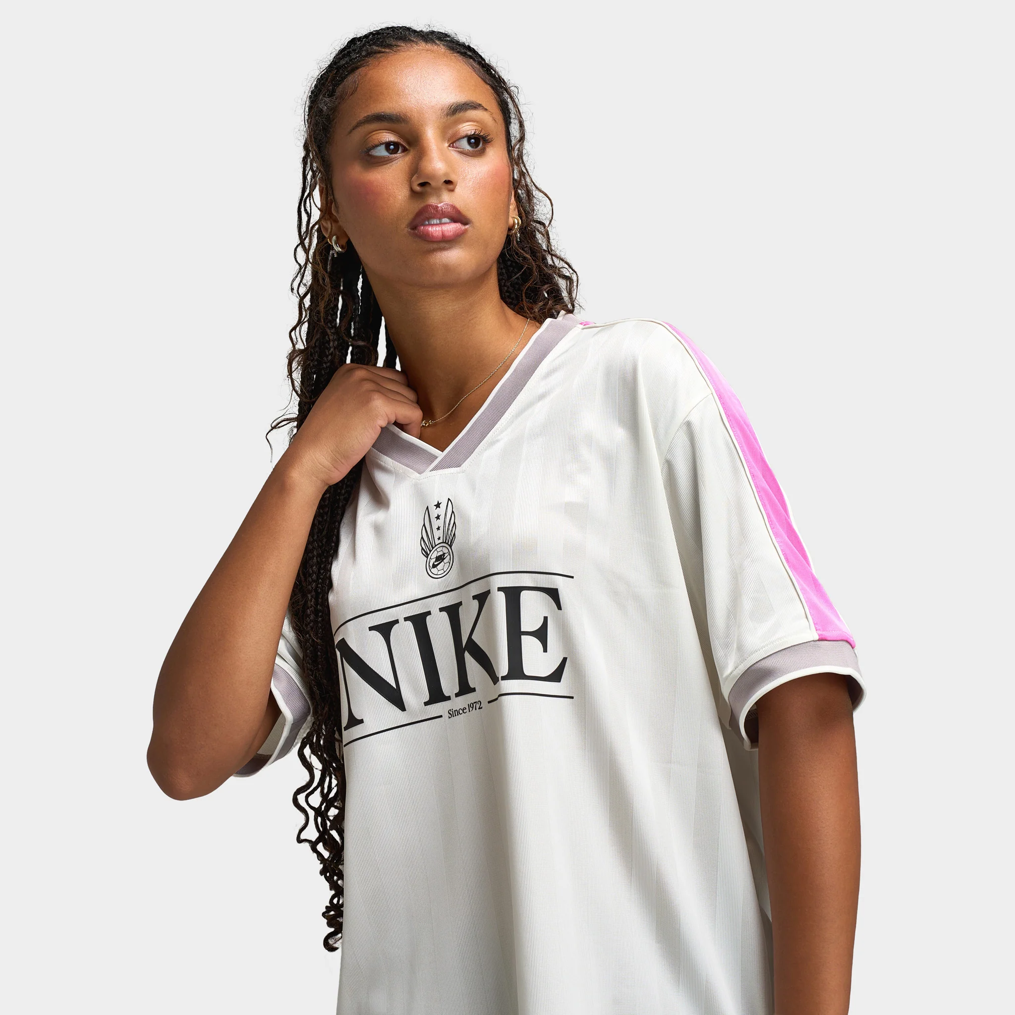 Nike Sportswear Women's V Neck Jersey Sail / Playful Pink - Image 3