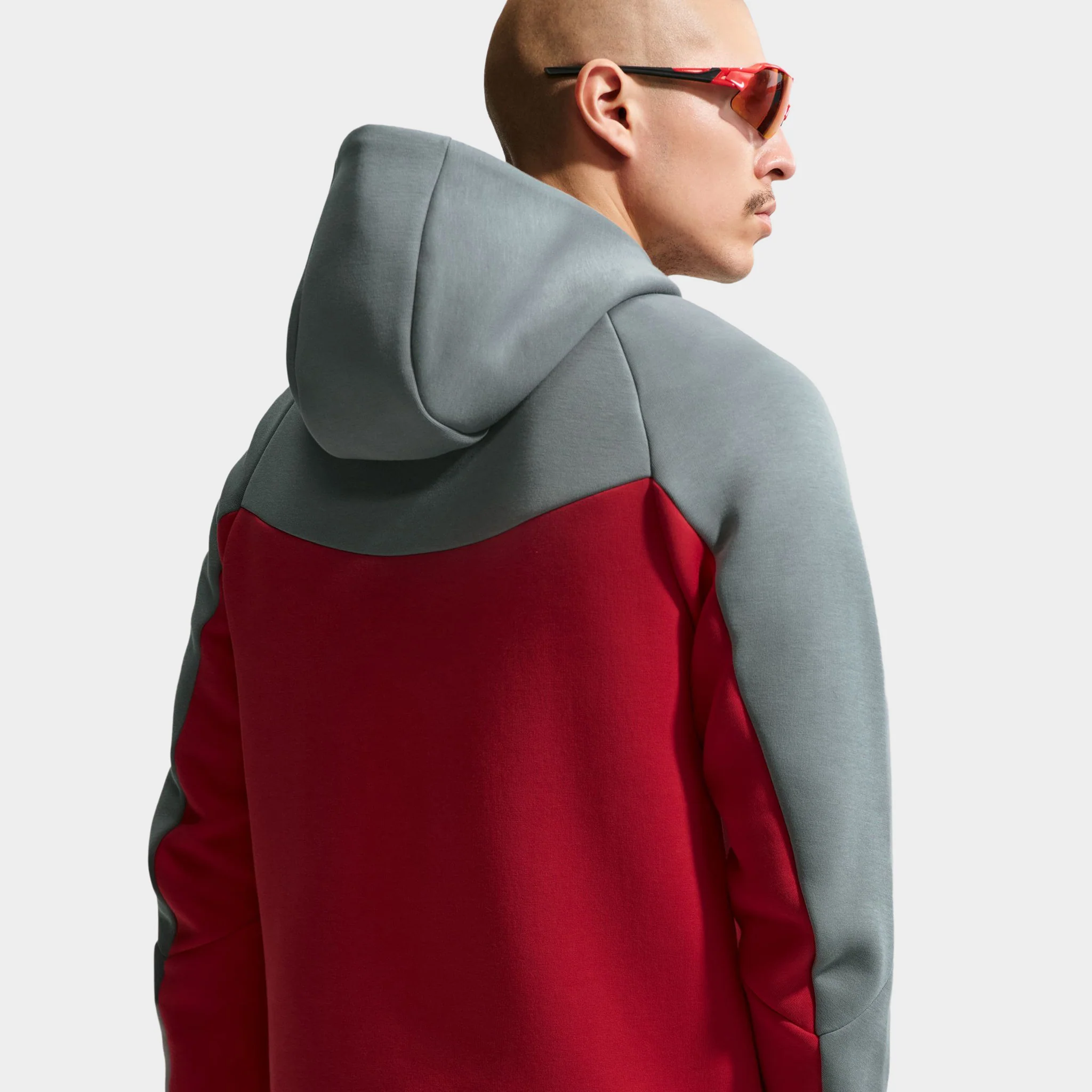 Nike Tech Fleece Full Zip Hoodie Smoke Grey / Fire Red / Black - Image 4