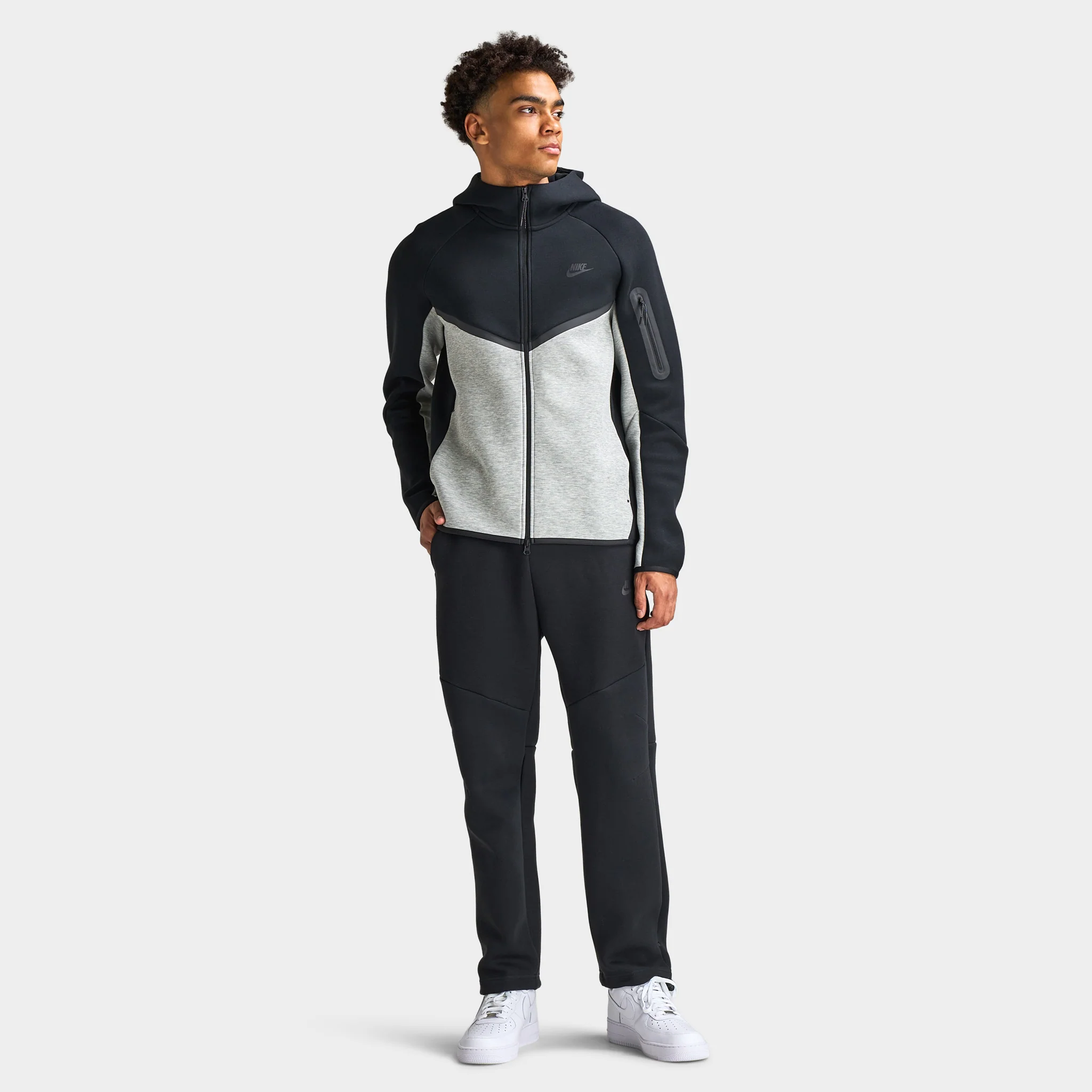 Nike Tech Men's Fleece Windrunner Full-Zip Jacket Black / Dark Grey Heather / Black - Image 5