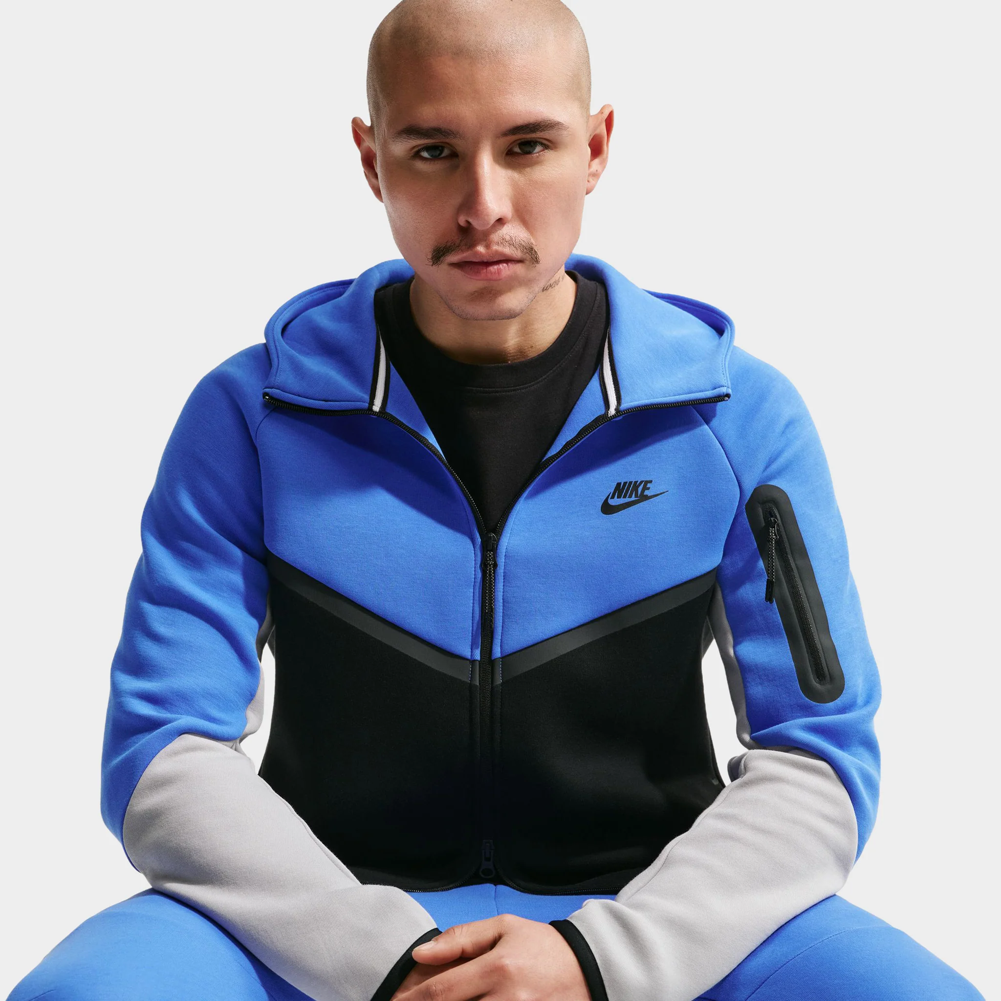 Nike Tech Men's Fleece Windrunner Full-Zip Jacket Blue Crystal / Black / Smoke Grey / Black - Image 5