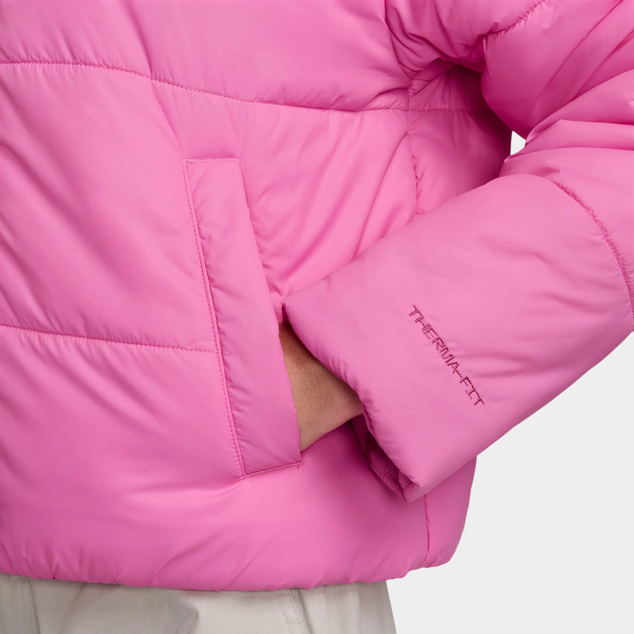 Nike Women's Sportswear Classic Puffer Therma-FIT Loose Hooded Jacket Playful Pink / White - Image 3