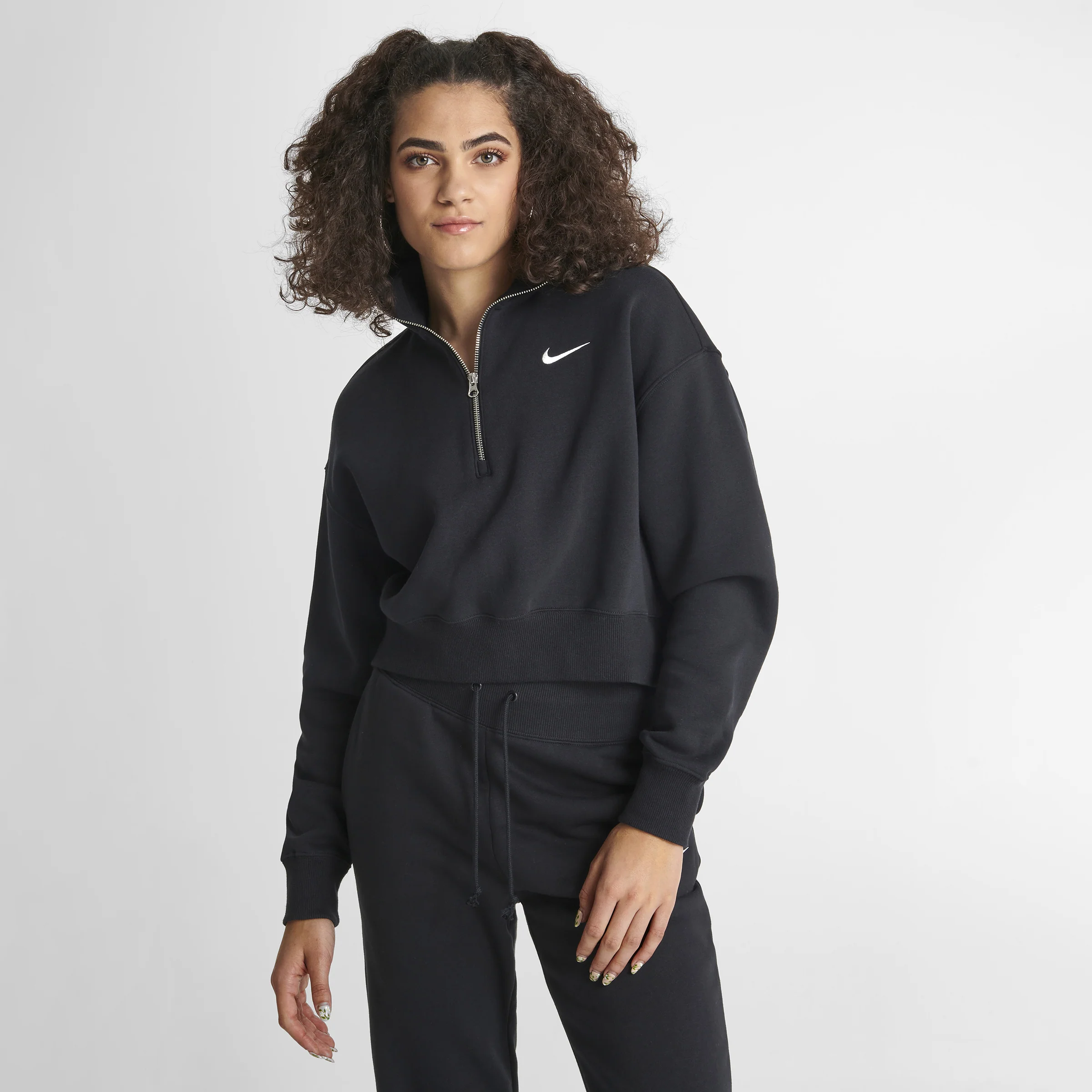 Nike Women's Sportswear Phoenix Fleece Half Zip Crop Sweatshirt Black / Sail - Image 3