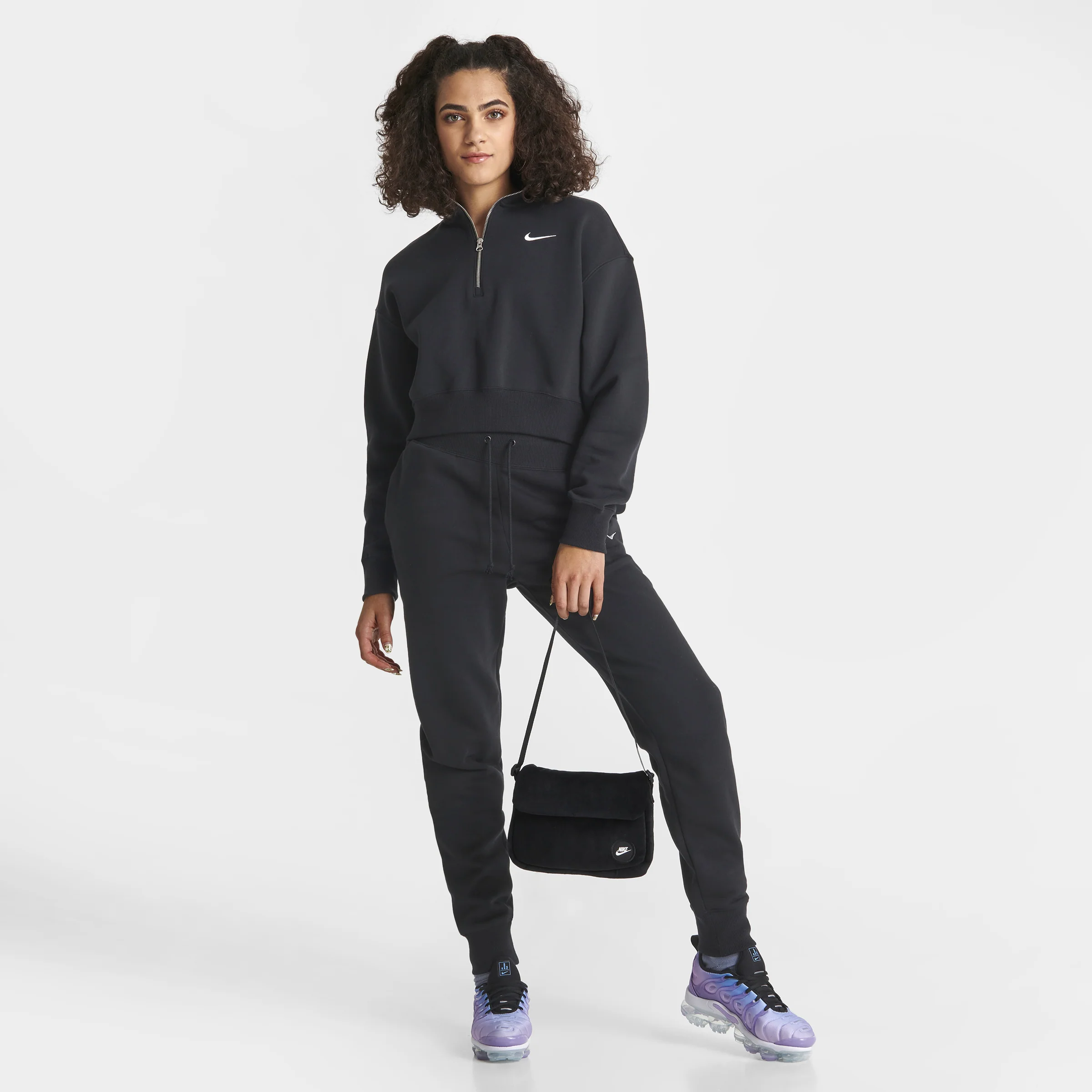 Nike Women's Sportswear Phoenix Fleece Half Zip Crop Sweatshirt Black / Sail - Image 6