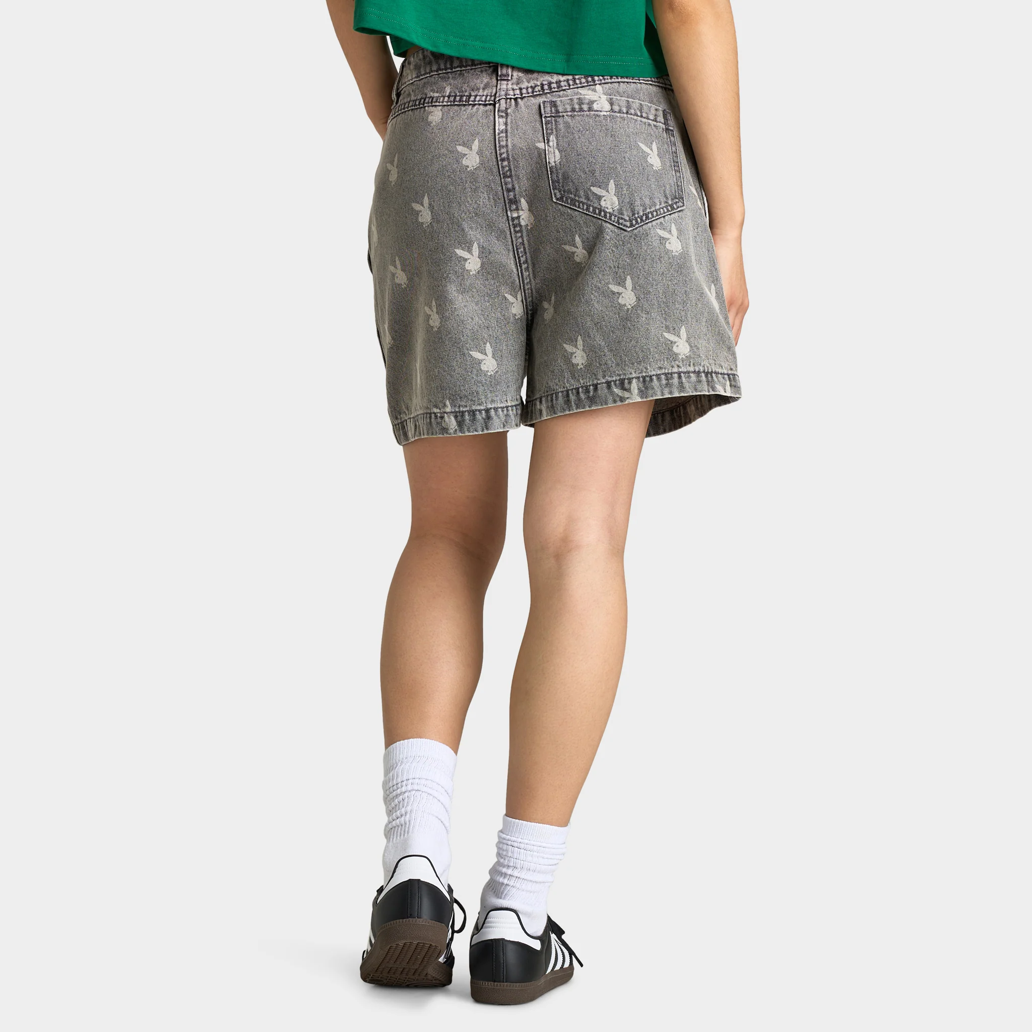 Playboy Bunny Logo Washed Denim Shorts / Light Grey Washed - Image 2