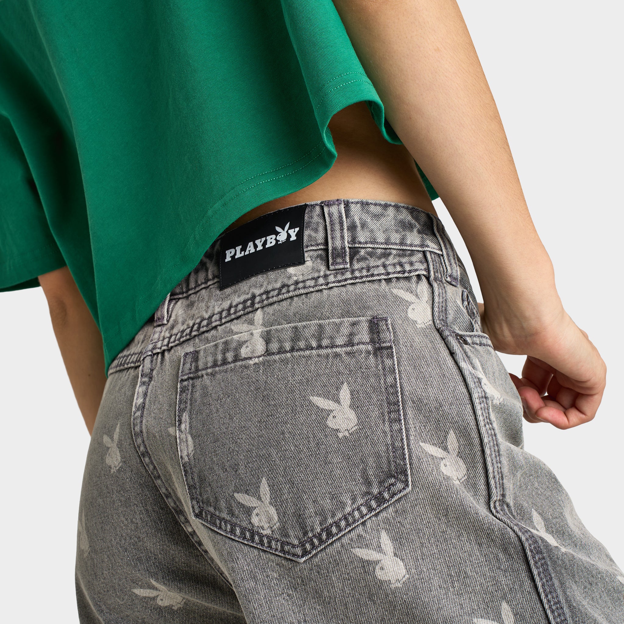 Playboy Bunny Logo Washed Denim Shorts / Light Grey Washed - Image 3