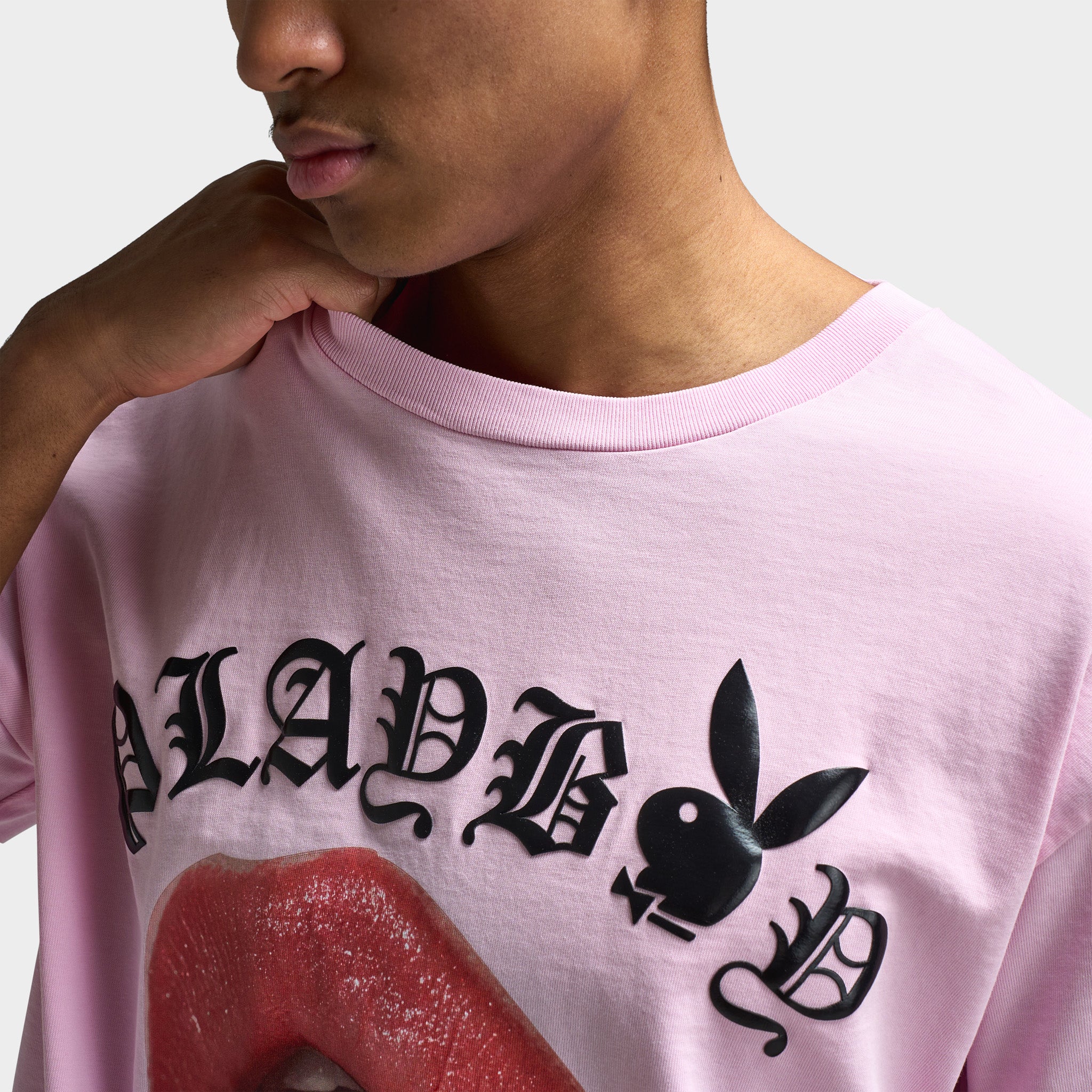 Playboy Bunny Necklace Oversized Graphic T-shirt / Pink - Image 11
