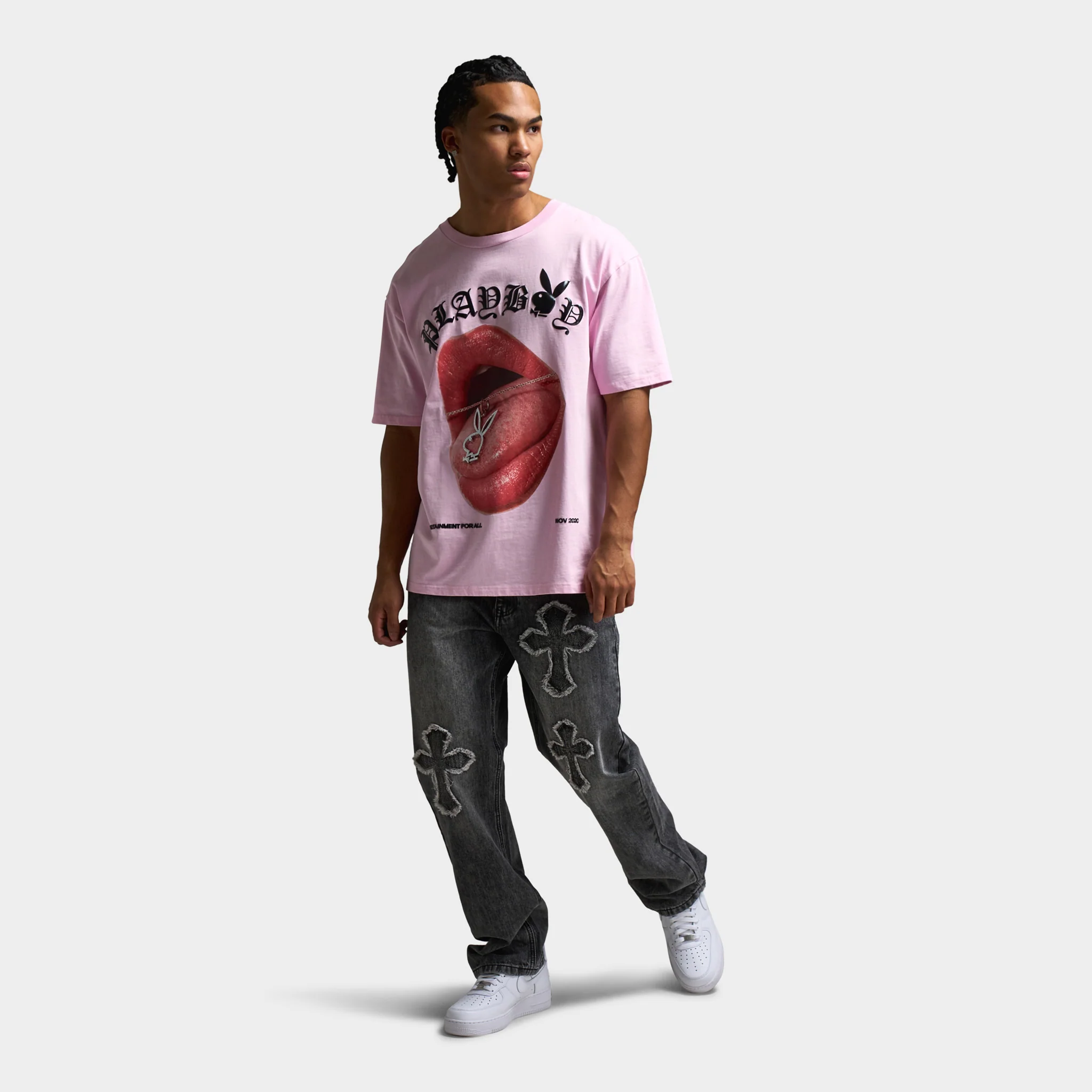 Playboy Bunny Necklace Oversized Graphic T-shirt / Pink - Image 13