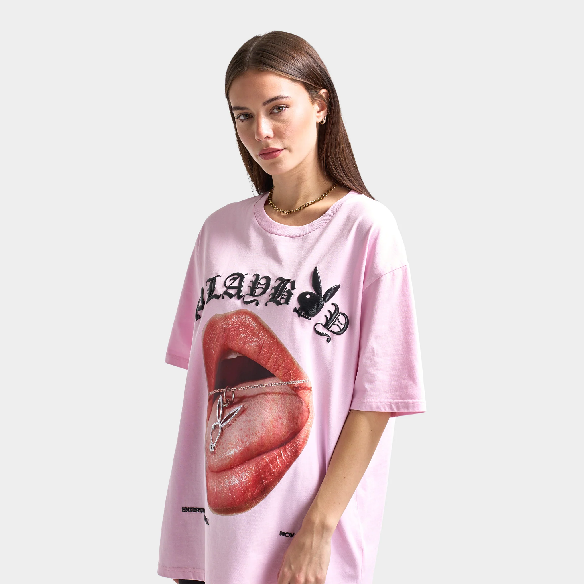 Playboy Bunny Necklace Oversized Graphic T-shirt / Pink - Image 3