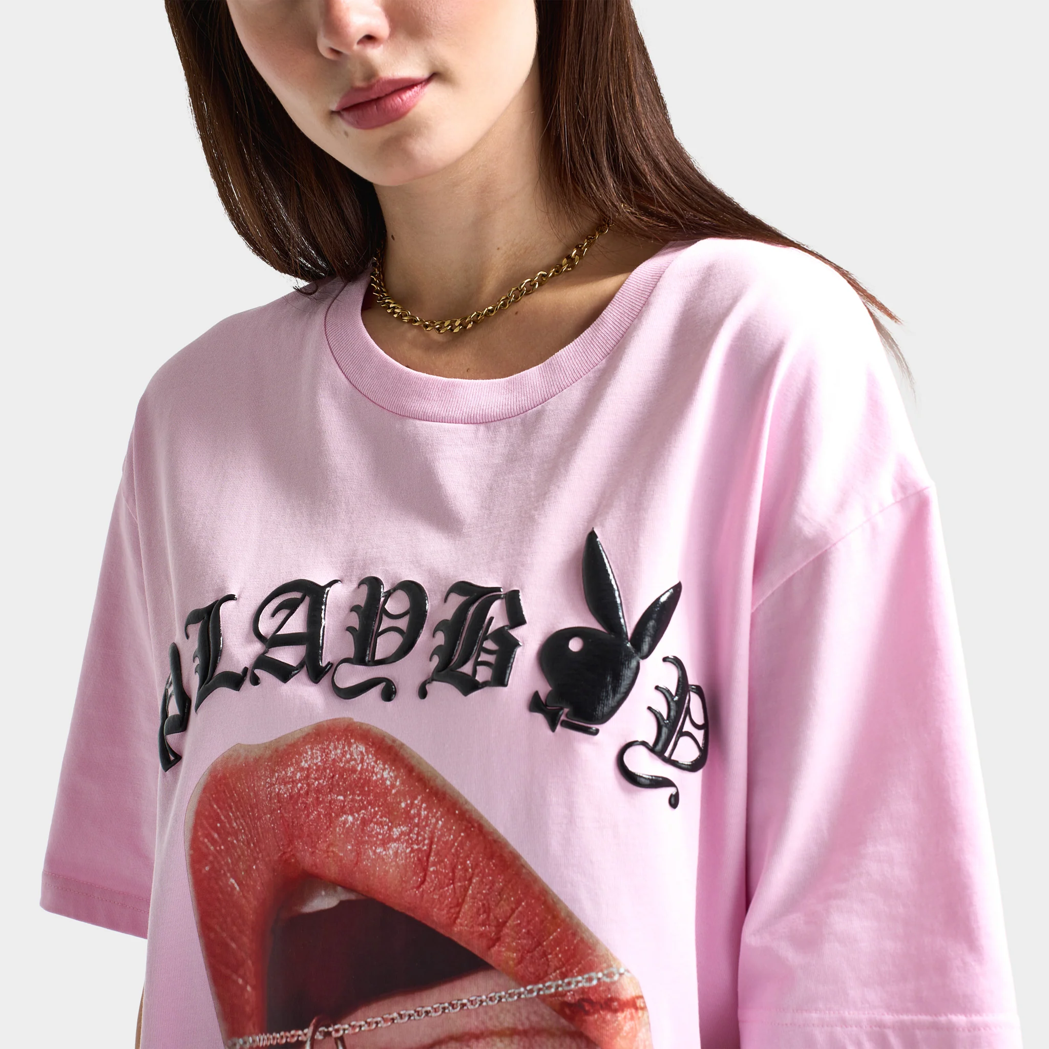 Playboy Bunny Necklace Oversized Graphic T-shirt / Pink - Image 5