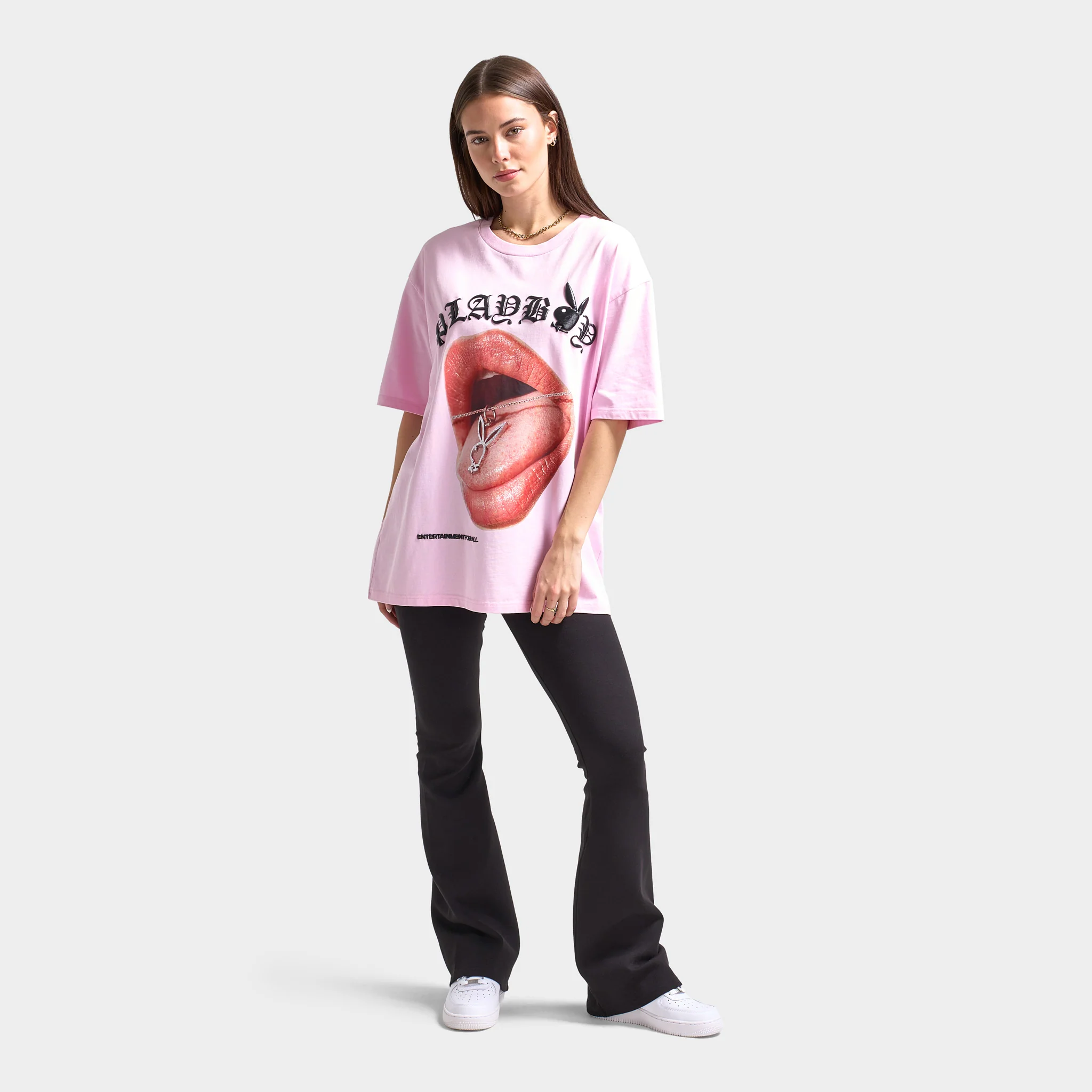 Playboy Bunny Necklace Oversized Graphic T-shirt / Pink - Image 6