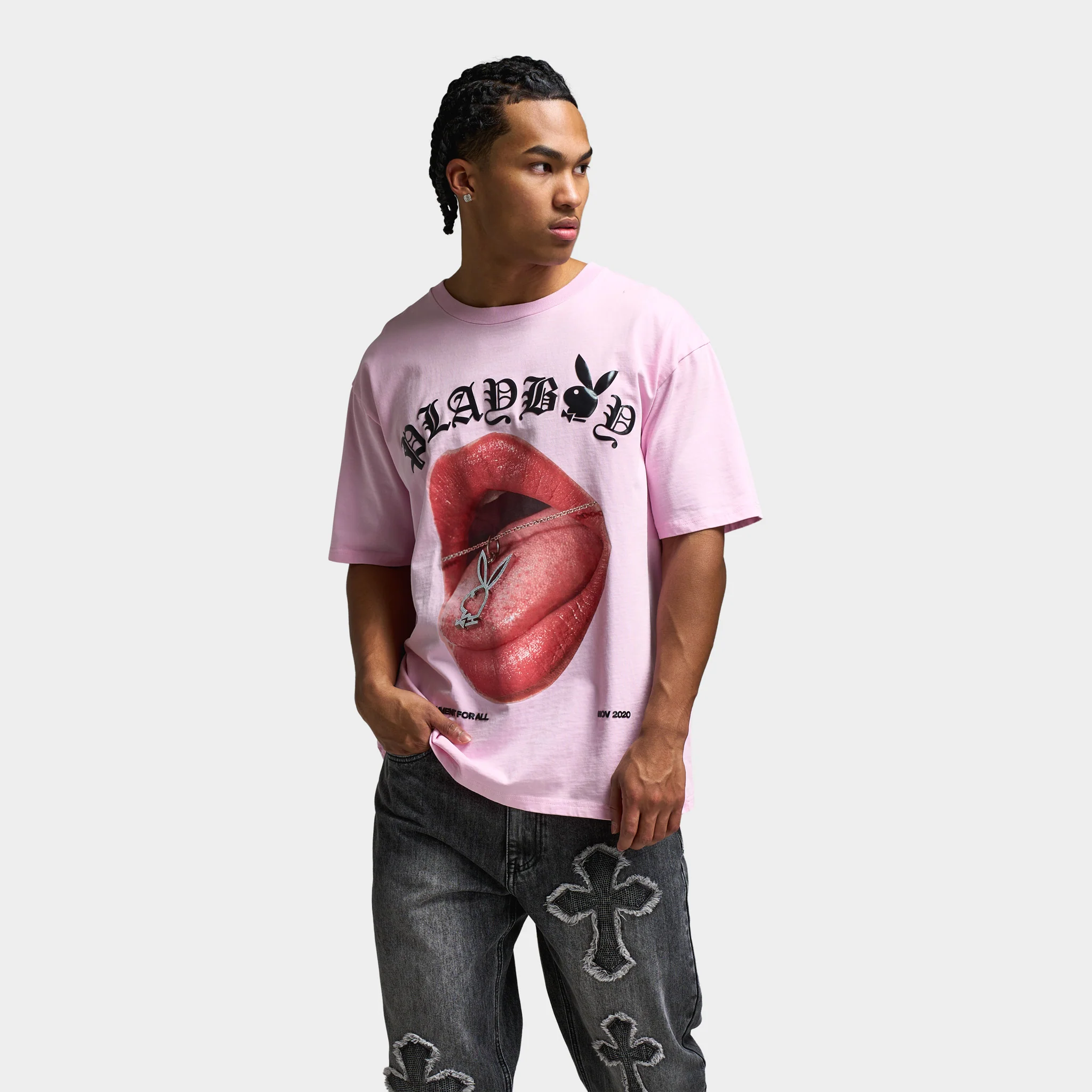 Playboy Bunny Necklace Oversized Graphic T-shirt / Pink - Image 8