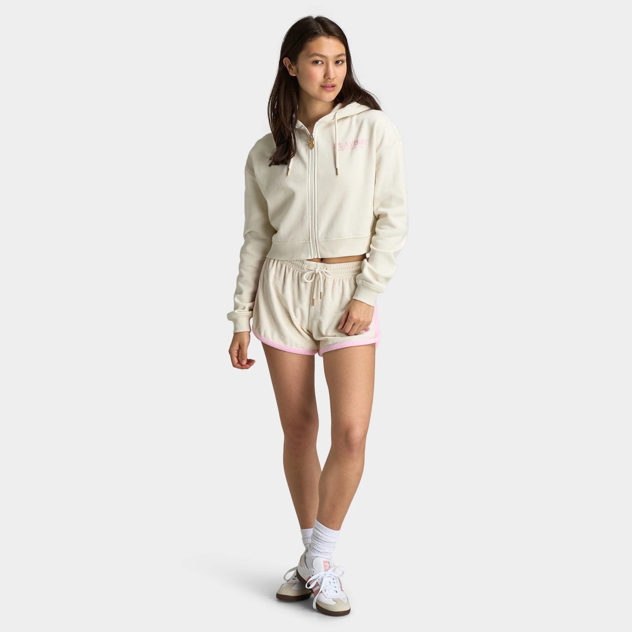Playboy Casa Full Zip Cropped Hoodie Off White / Pinkesque - Image 5