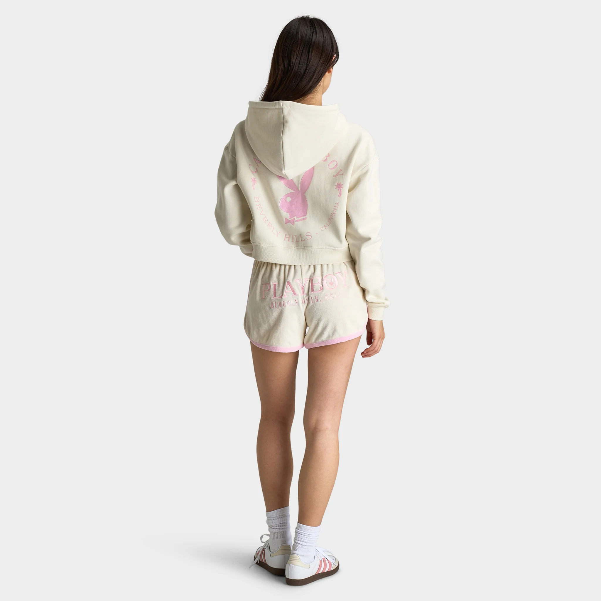 Playboy Casa Full Zip Cropped Hoodie Off White / Pinkesque - Image 6
