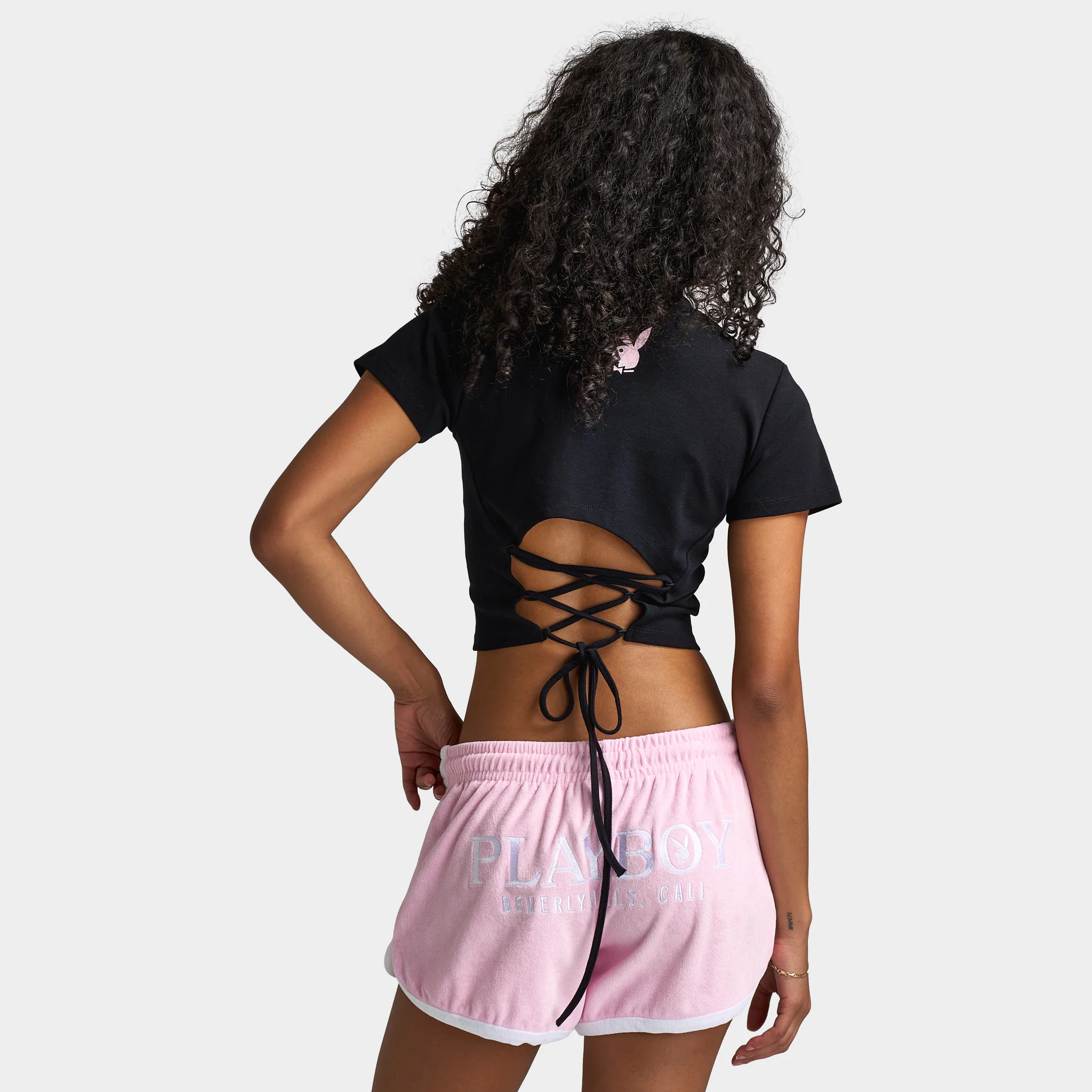 Playboy Casa Tie Back Baby Tee Black / Pinkesque - Image 2