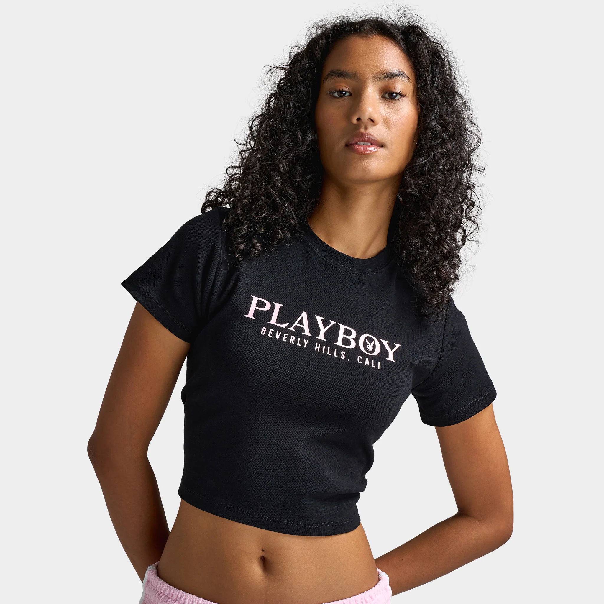 Playboy Casa Tie Back Baby Tee Black / Pinkesque - Image 3