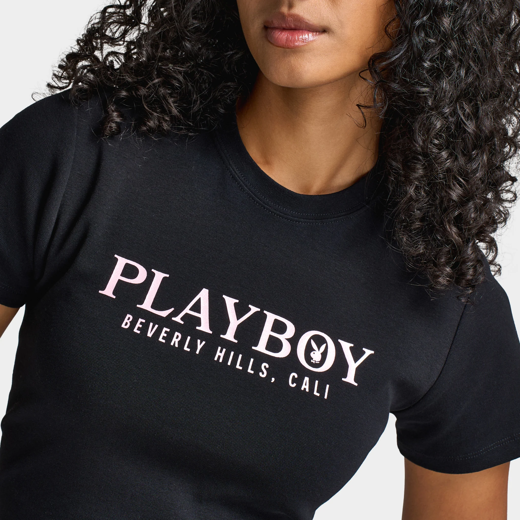 Playboy Casa Tie Back Baby Tee Black / Pinkesque - Image 4