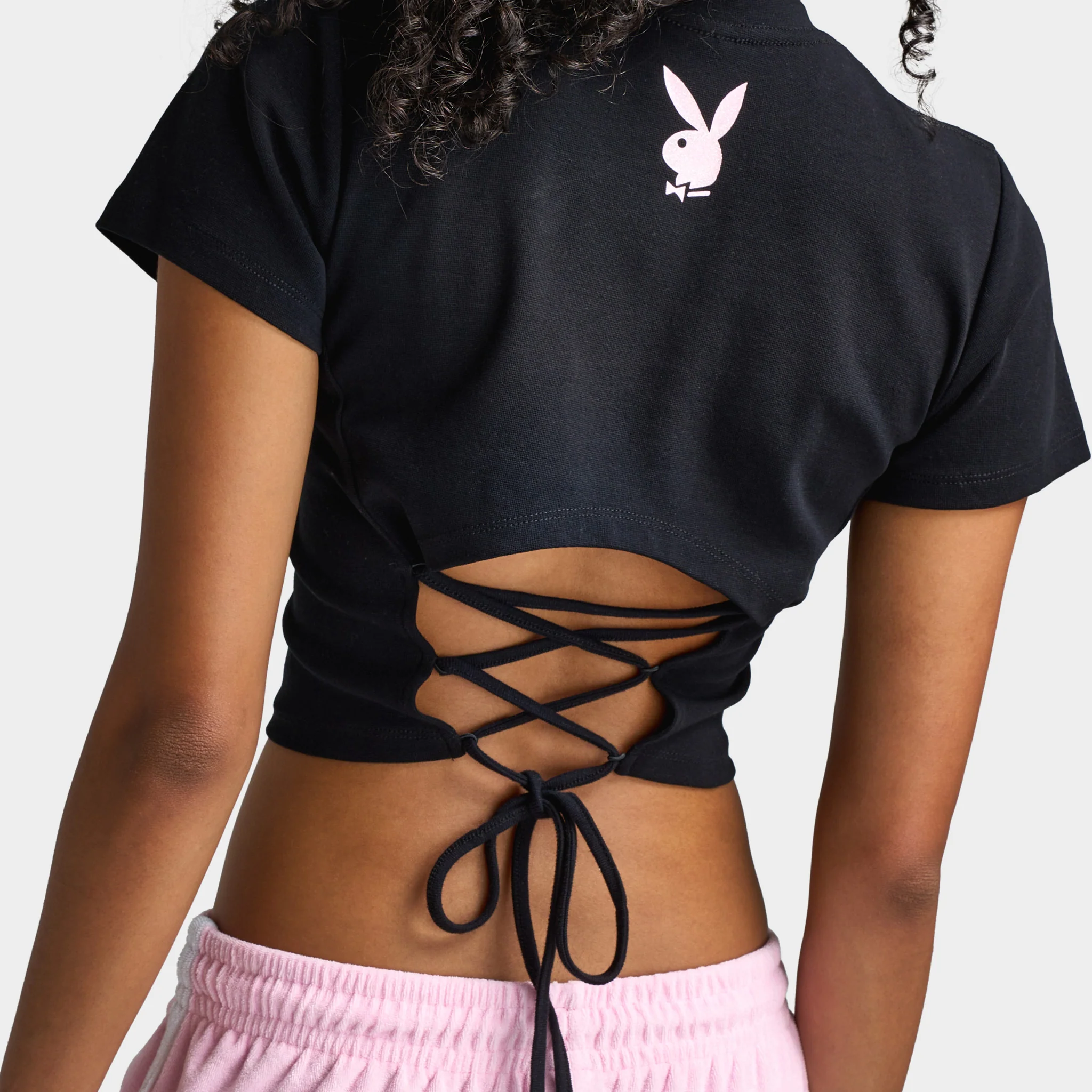 Playboy Casa Tie Back Baby Tee Black / Pinkesque - Image 5