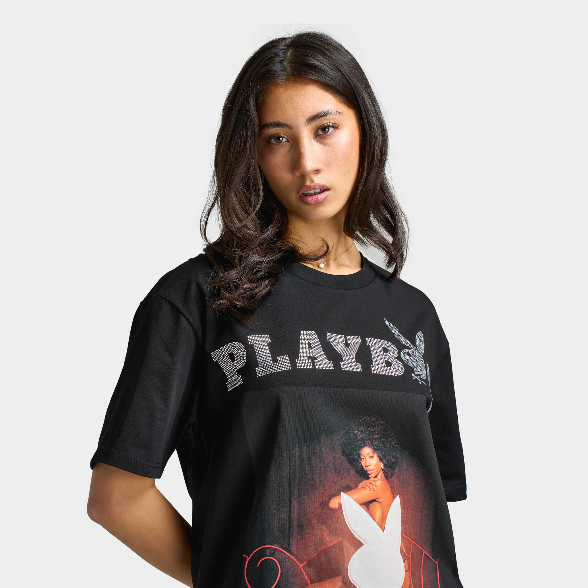 Playboy Chastity Samone Diamonte Tee / Black - Image 3